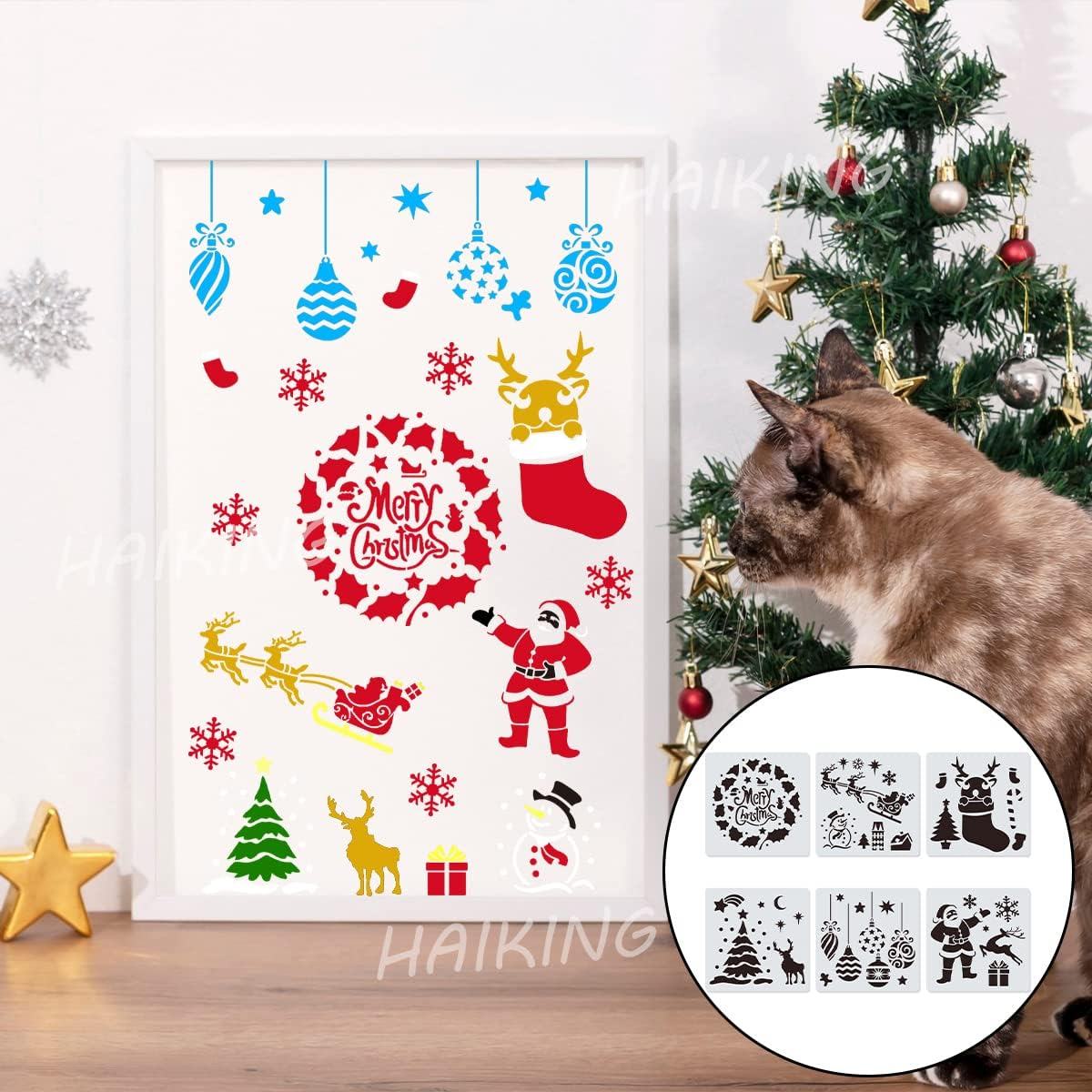 HAIKING Christmas Stencils, 6 Pcs Reusable Christmas Drawing Stencils for DIY Crafts, Scrabooking, Home Decor, Christmas Decoration (5.9 * 5.9In) image number 5