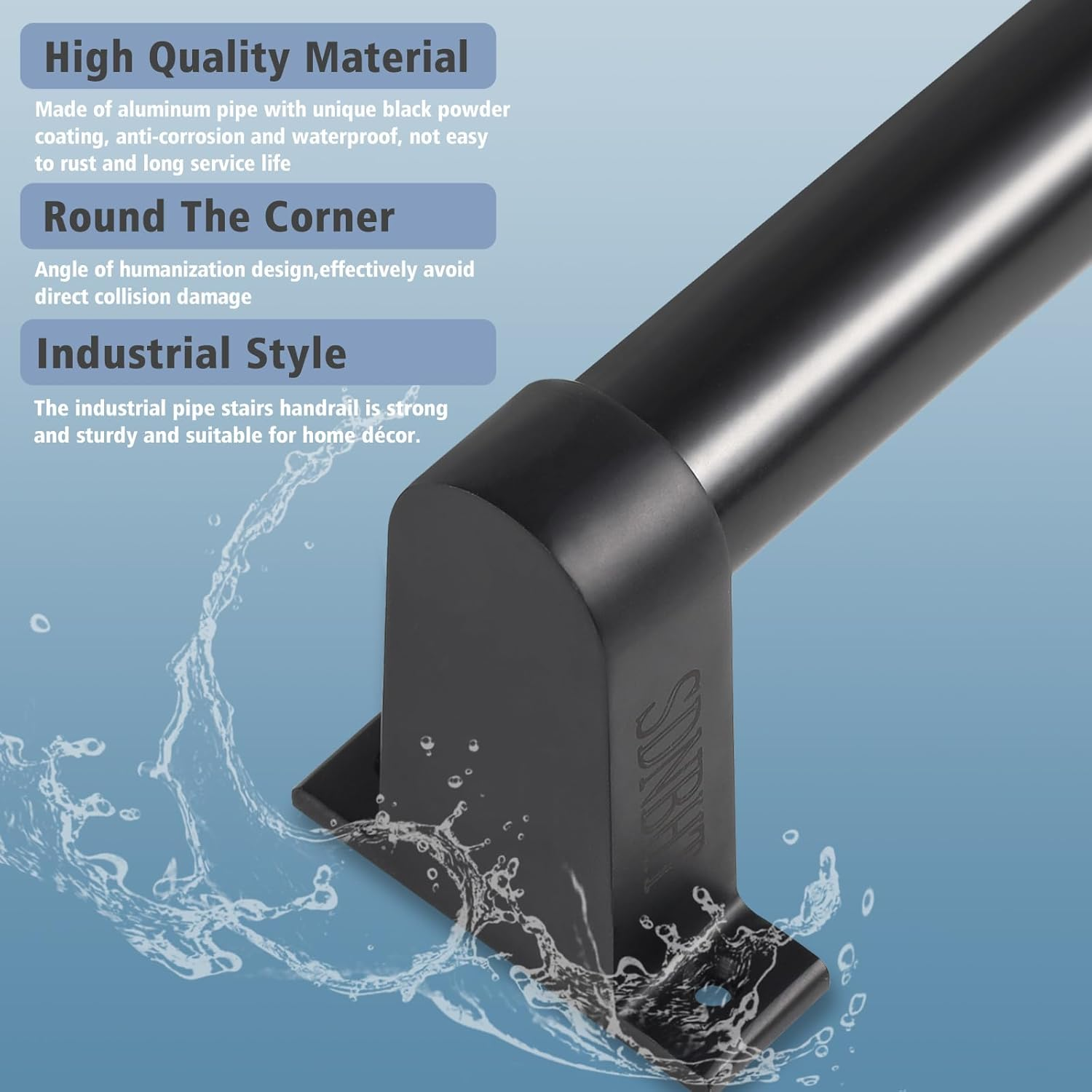 SDNBHT Industrial Stair Railing Metal Hand Rails for Indoor Stairs Wall Mount Staircase Handrails 1.25" Pipe Stair Handrail for Steps Black Aluminum Stairway Railing for Outdoor & Indoor Stairs 4Ft image number 1