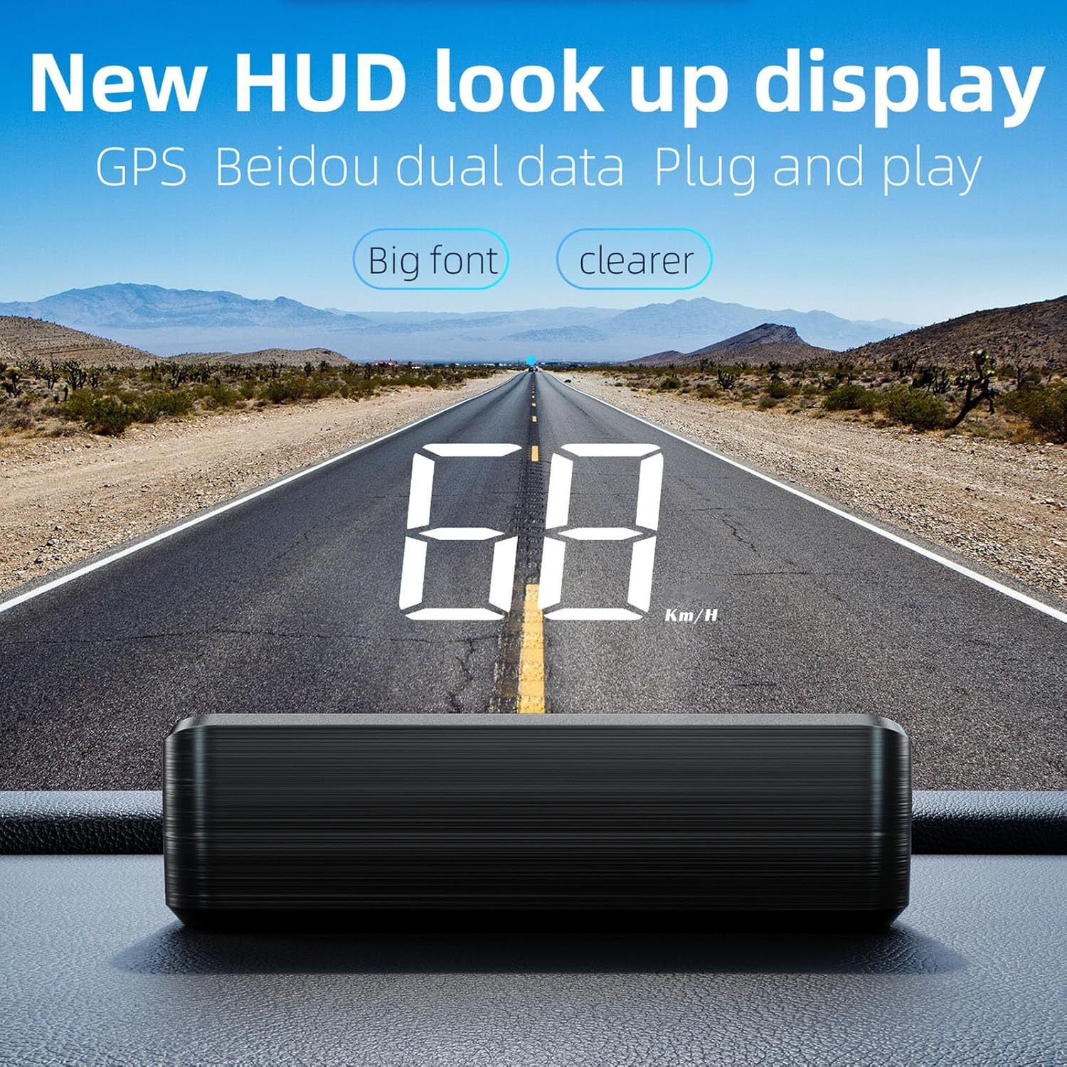 BLLYOGU Car GPS Head up Display Speedometer HUD Digital Windshield Projector Speed Meter KM/H Speed Unit for All Car Models (White)