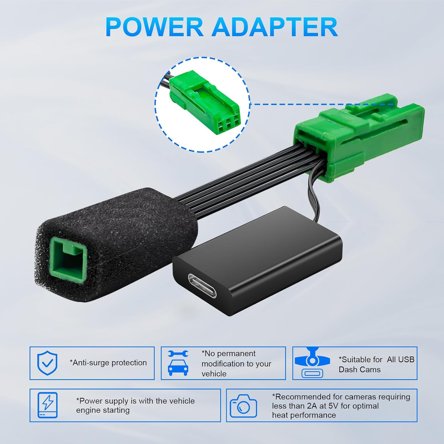 Mangoal Dashcam Power Adapter 3 Pin (Model A) Custom for Volvo XC40 XC60 XC90 S60 V60 C40 and More,Hide the Wires, GPS Radar Mirror Camera Dash Cam Adapter Cable,Connects to Rearview Mirror (Hidden) image number 6