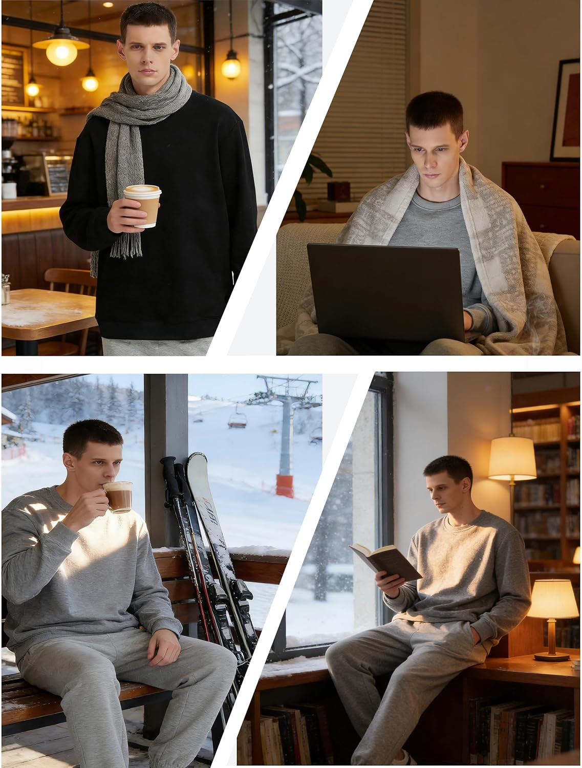 Men'S Heavy Weight Crew Neck Sweatshirt Soft Fleece Lined, Long Sleeve Classic Warm Pullover Basic Top image number 2