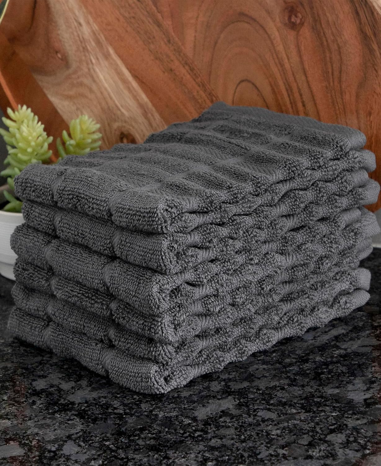 All-Clad Premium Dish Cloths (6-Pack), 13" X 14", Highly Absorbent, Super Soft, Long-Lasting Terry-Loop Weave 100% Turkish Combed Cotton Hand Towels, Bar Towels for Washing Dishes, Pewter - Black image number 2