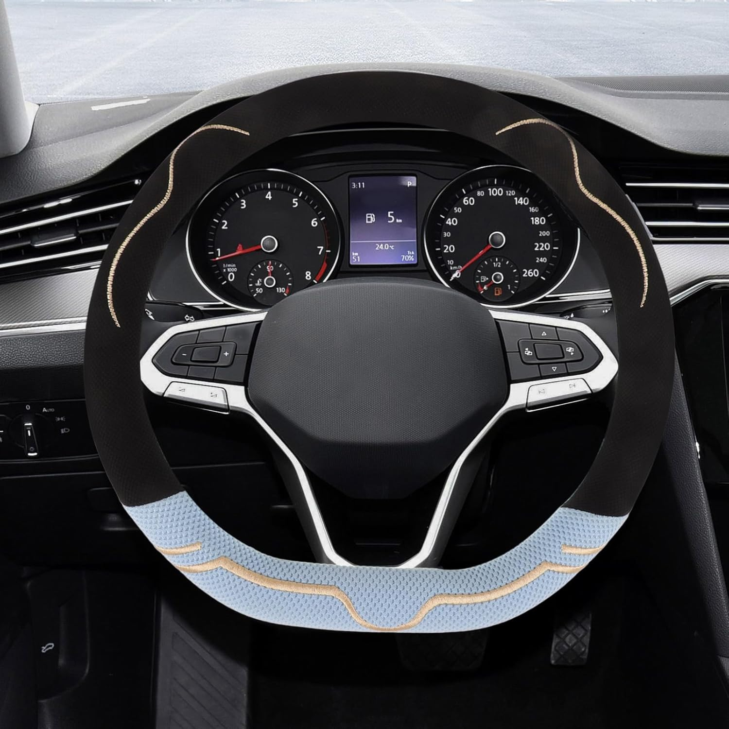 Anneome Universal 38Cm D-Shape Steering Wheel Cover Breathable Ice Silk Fabric, Thin Stretch Steering Cover for All-Season Car Interior Protection image number 6