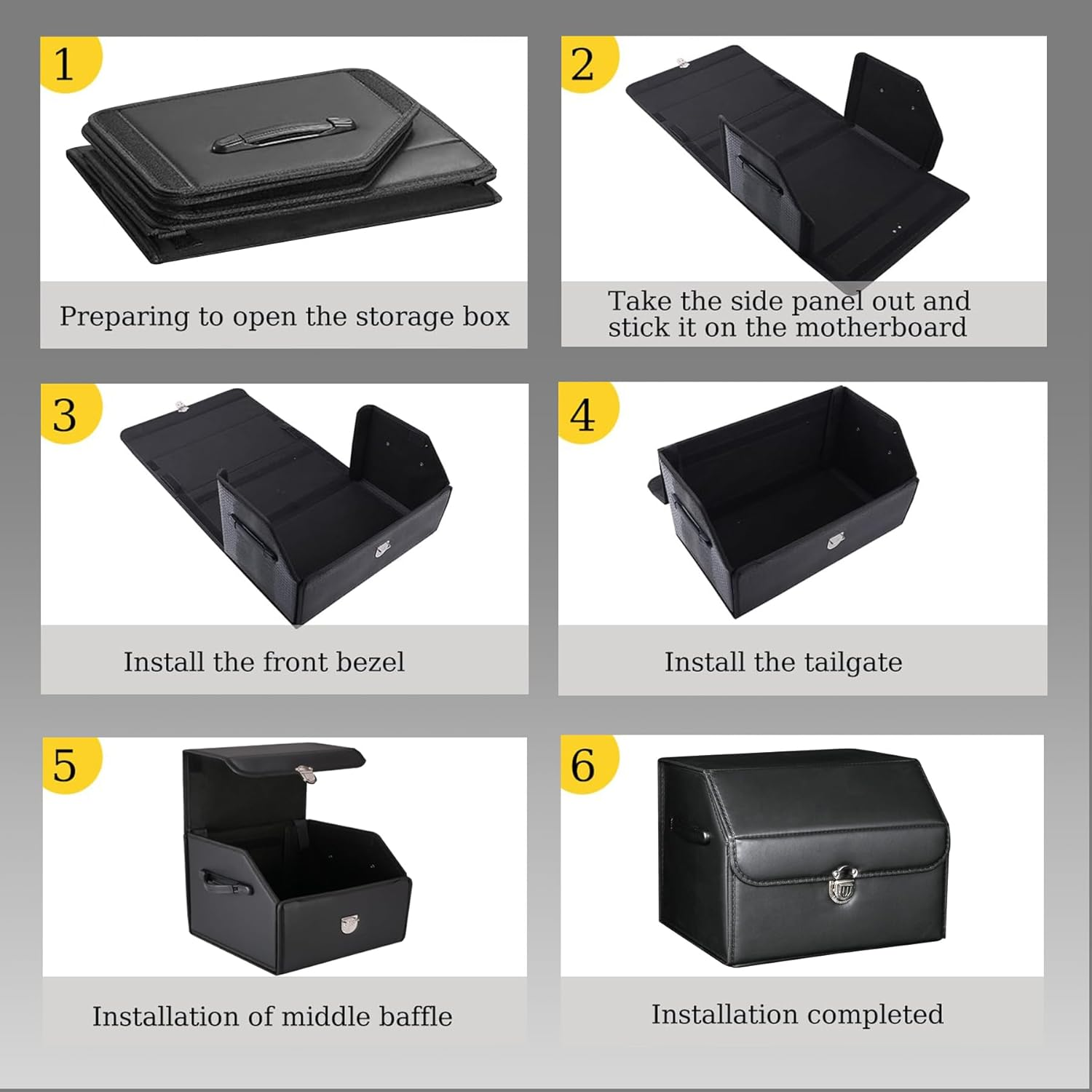 Car Organizers for Trunk for Suv Sedan, Car Trunk Organizer, Leather Storage Box, Extra Large Boot Organiser, Button Lid,Collapsible Adjustable Multi Compartment Auto Boot Tidy (Black-Small) image number 1