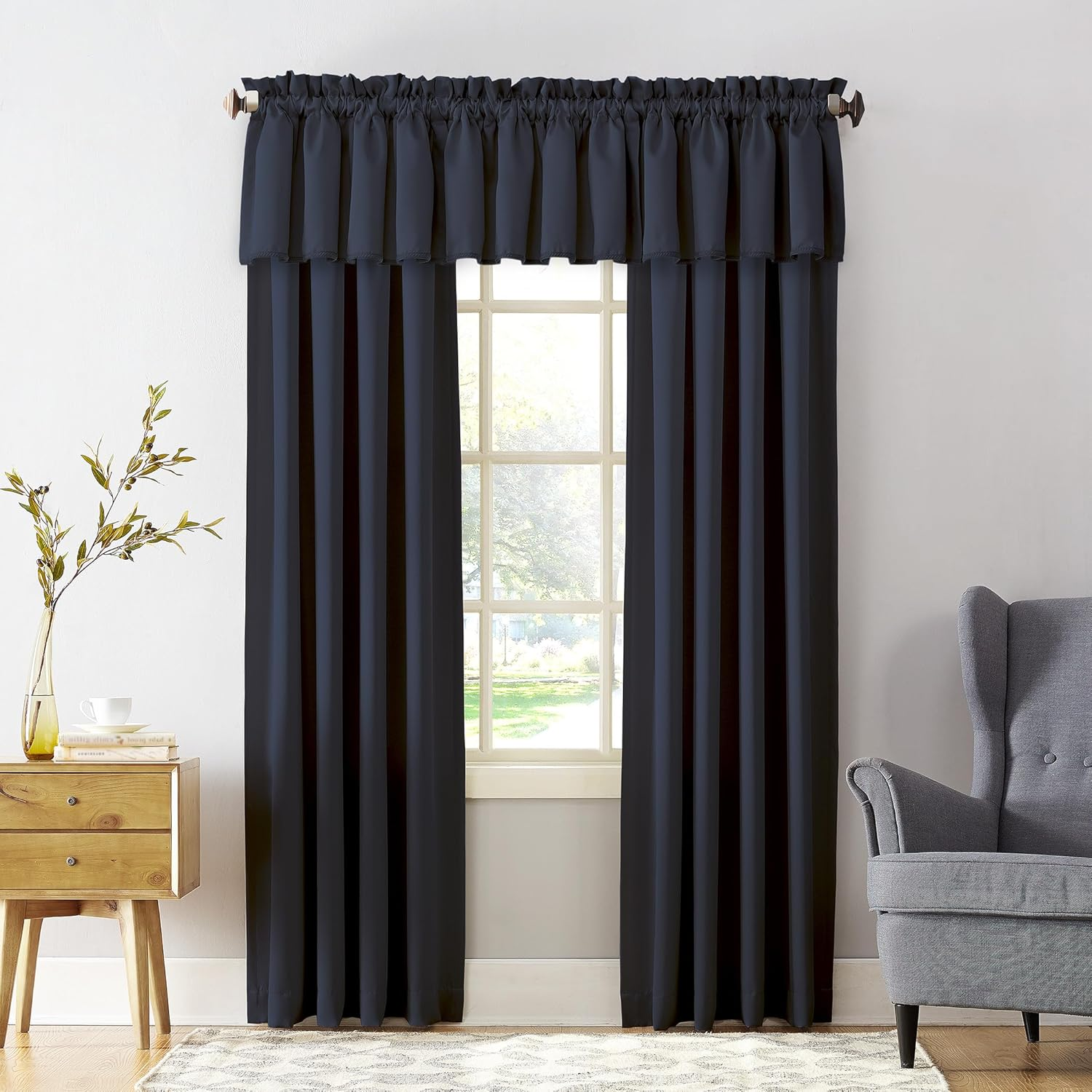 Sun Zero Barrow Solid Energy Efficient Rod Pocket Curtain Valance, 108" X 18", Navy image number 4