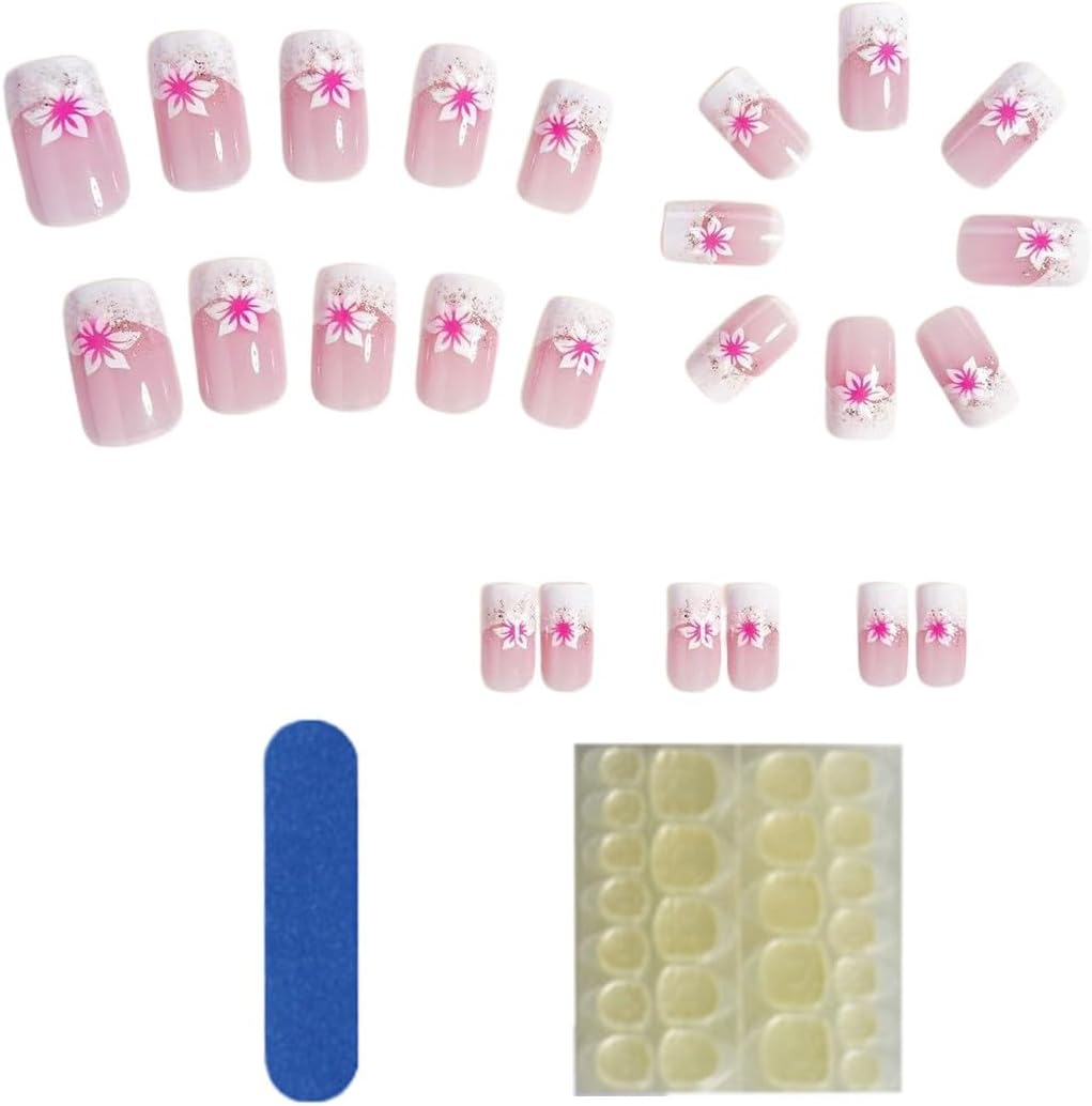 JEYORZY Press on Nails Short Square Chrome False Nails with Design French Acrylic Nails Shiny Reusable Press on Nails Chrome Faux Nails Square French Artificial Nails for Women Pack of 24 image number 3