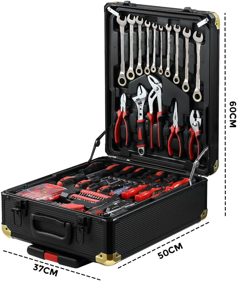 1375PCS Household Repair Tool Set - Portable Hand Tool Box Trolly Case on Wheels, Professional Mechanics Kit with Multi-Functional Wrench Hammer, DIY Repair Tools, Black image number 3