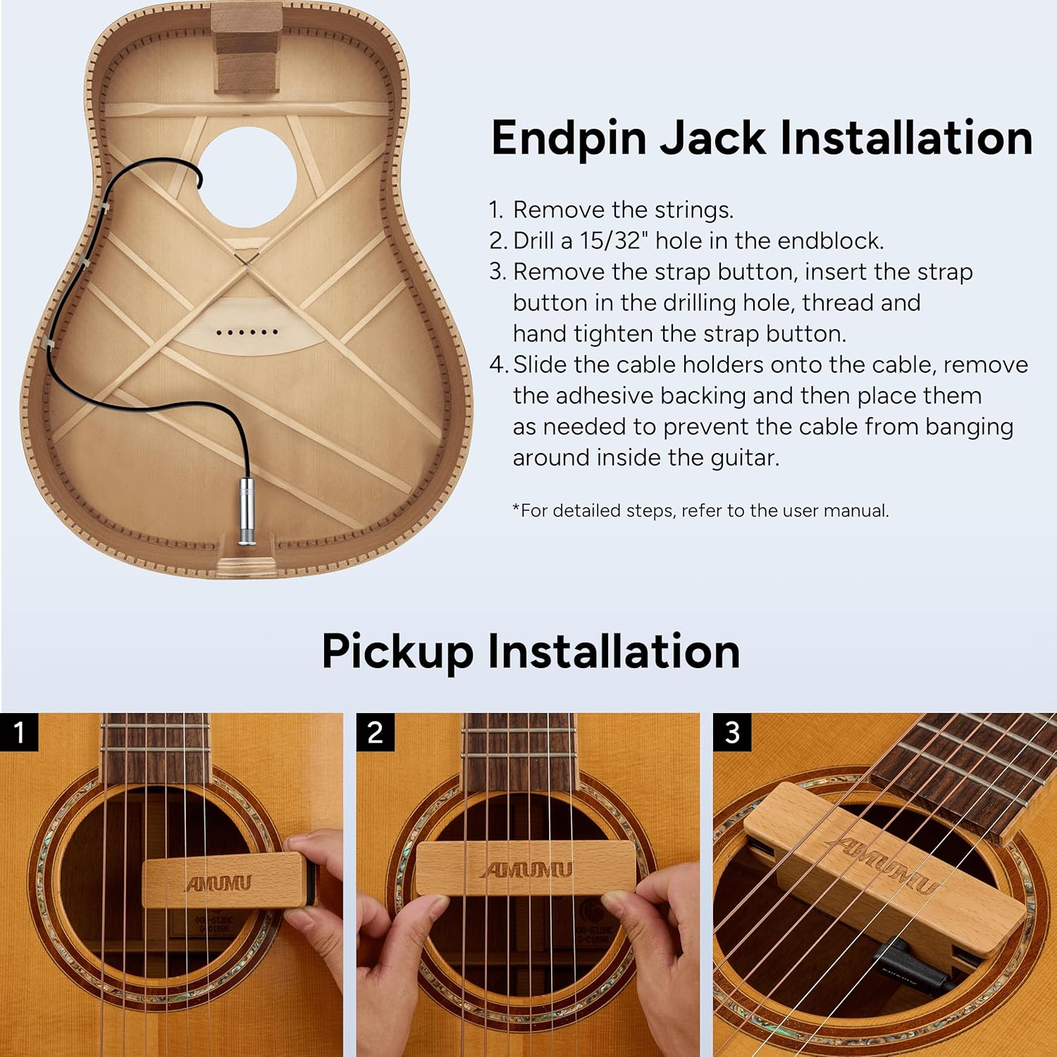 Amumu NEO-SP31 Passive Neodymium Magnetic Soundhole Pickup with 1/4 Bronze Strap Jack for 3.82In to 4.33In Soundhole Steel String Acoustic Guitar - Bountiful image number 7