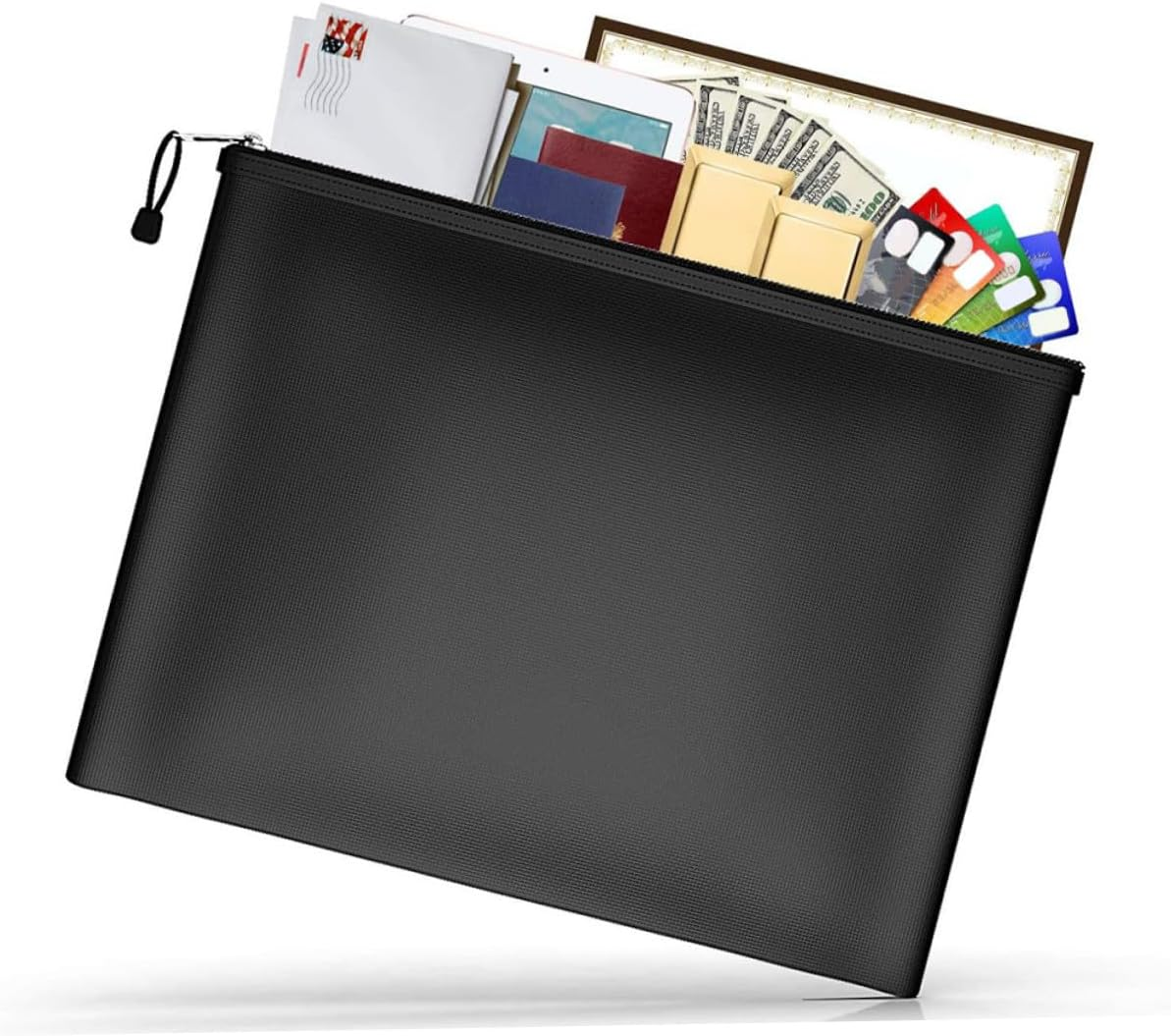 Jojofuny Fireproof Waterproof Money Bag Document Storage Pouch 29X20.5Cm Black Zipper Closure Secure Holder for Important Documents Home Office image number 4