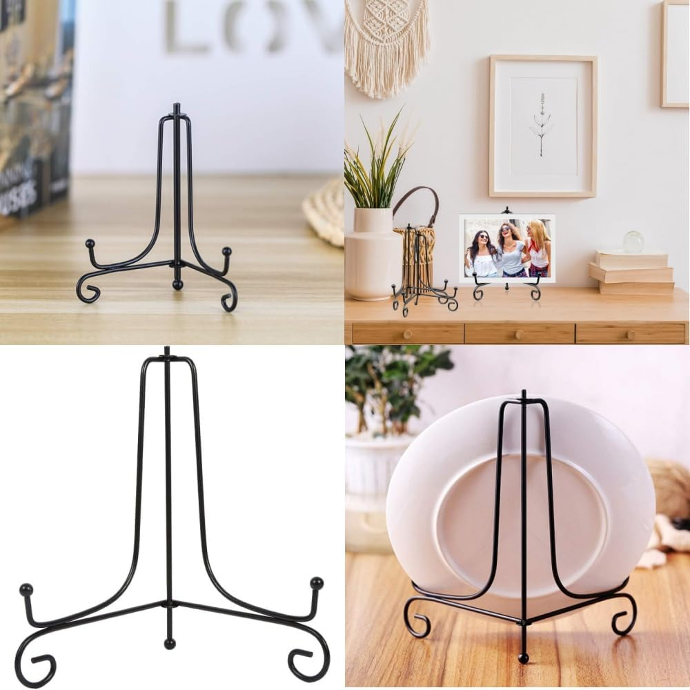 4 Pcs Iron Display Stand,4 Inch Iron Easel Plate Display Photo Holder Stand, Displays Picture Frames, Cookbooks, Decorative Plates, Tablets and Art(Black)