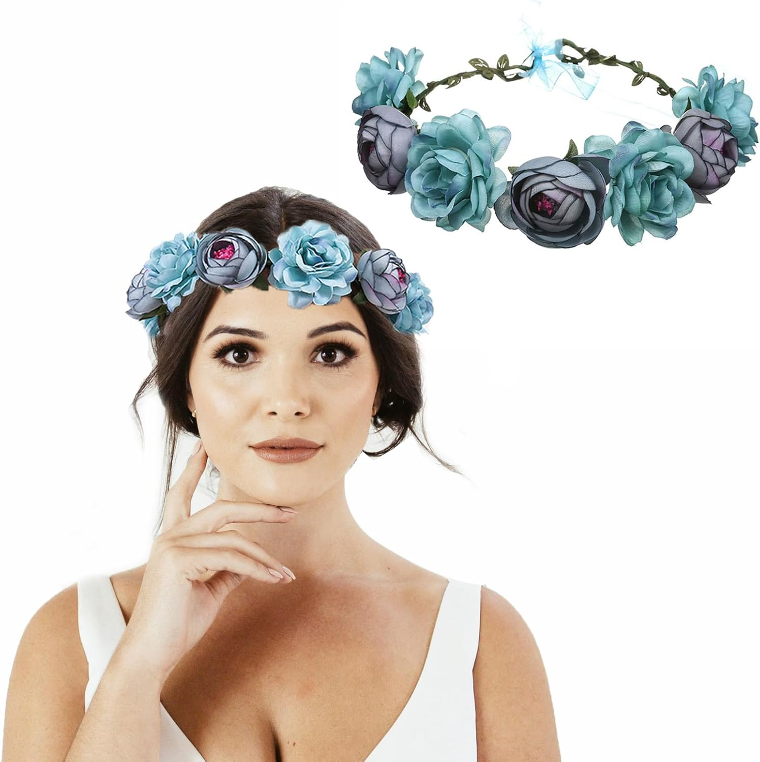 AWOCAN Flower Crown Headband Women Flower Headpiece Boho Artificial Flowers Bridal Flower Headband Wreath Crown for Wedding Festival Party Photography (Beige)