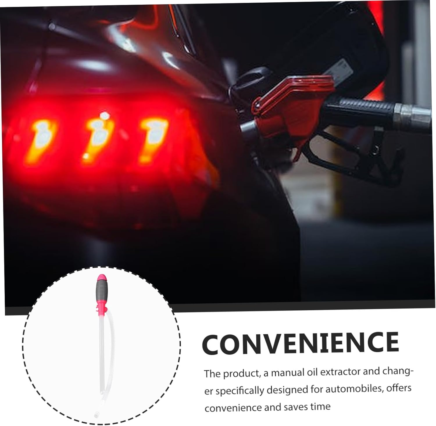 INOOMP Large Manual Car Fuel Transfer Pump Water and Gas Siphon Extractor with Suction Hose for Quick Fluid Transfer image number 4