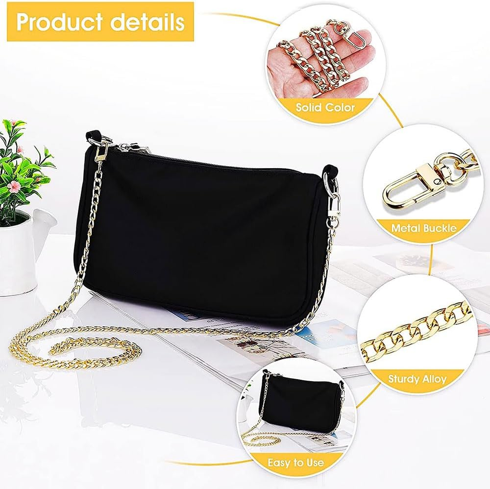 4 Pcs Replacement Purse Chains for Shoulder Handbags and Crossbody Bags, Metal Buckles,Gold Handbag Chain Straps