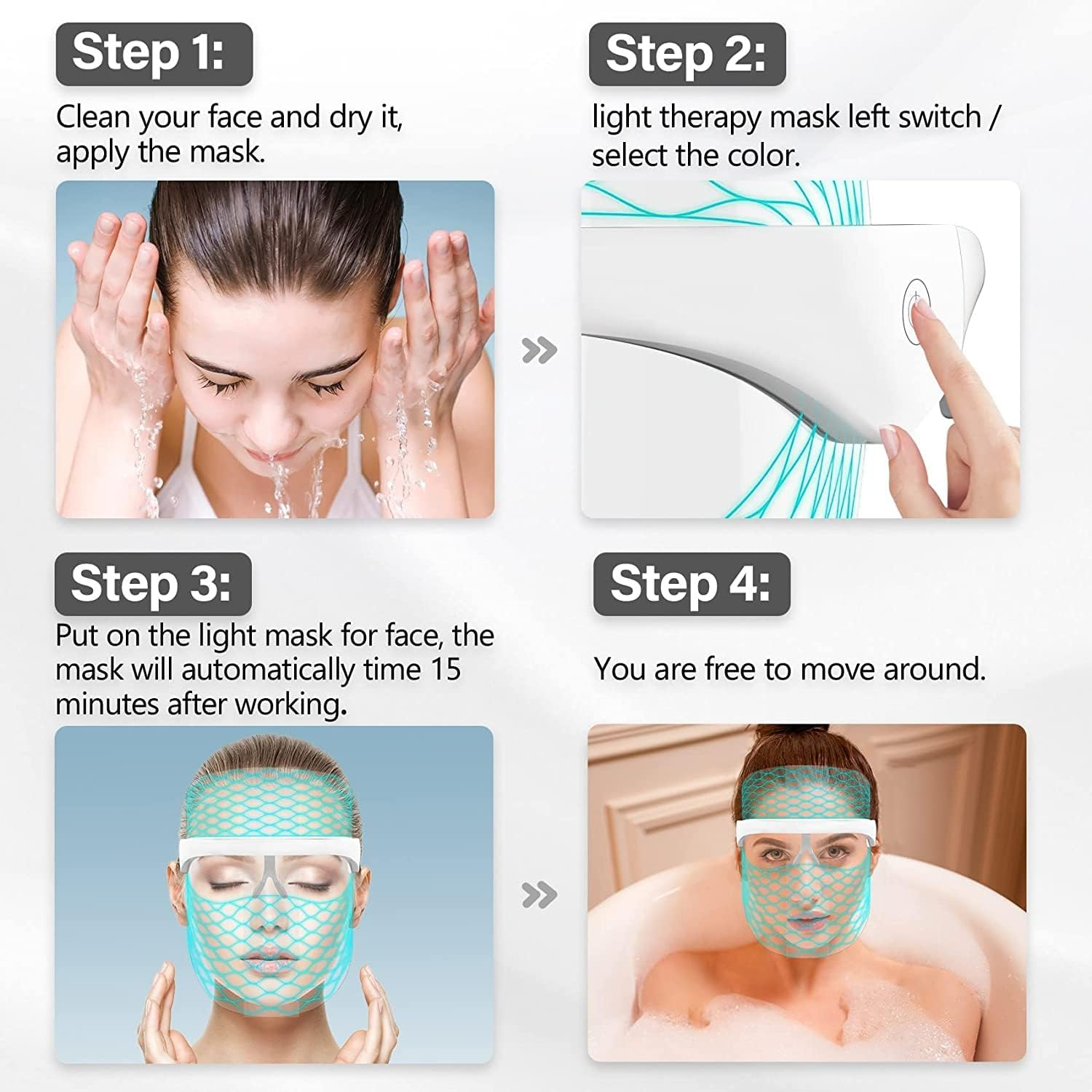 7 Colors LED Face Mask Light, Led Mask Facial,Red and ​Blue Light Mask for Face,Lightweight Home Skin Care image number 4