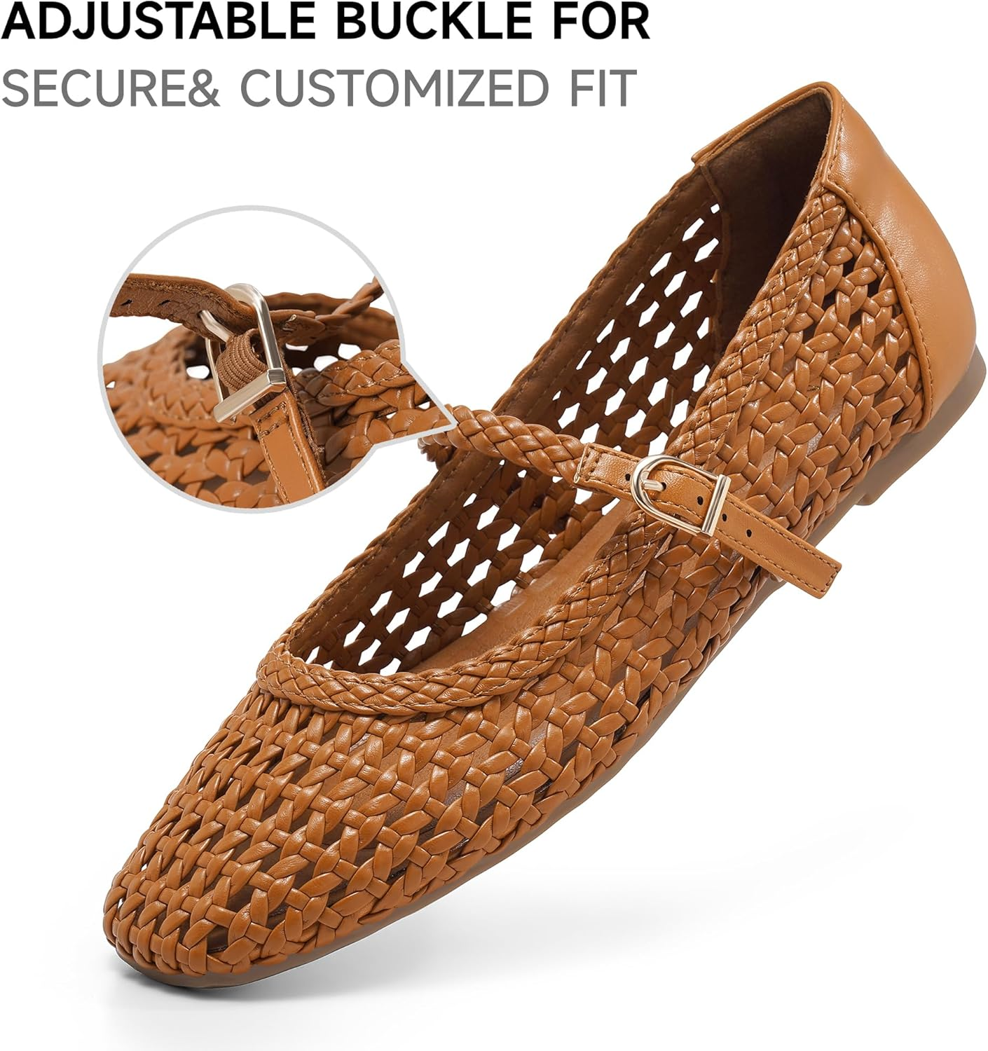 Maxmuxun Ballet Flats for Women Square Toed Mary Jane Flat Comfortable Woven Dressy Shoes image number 4