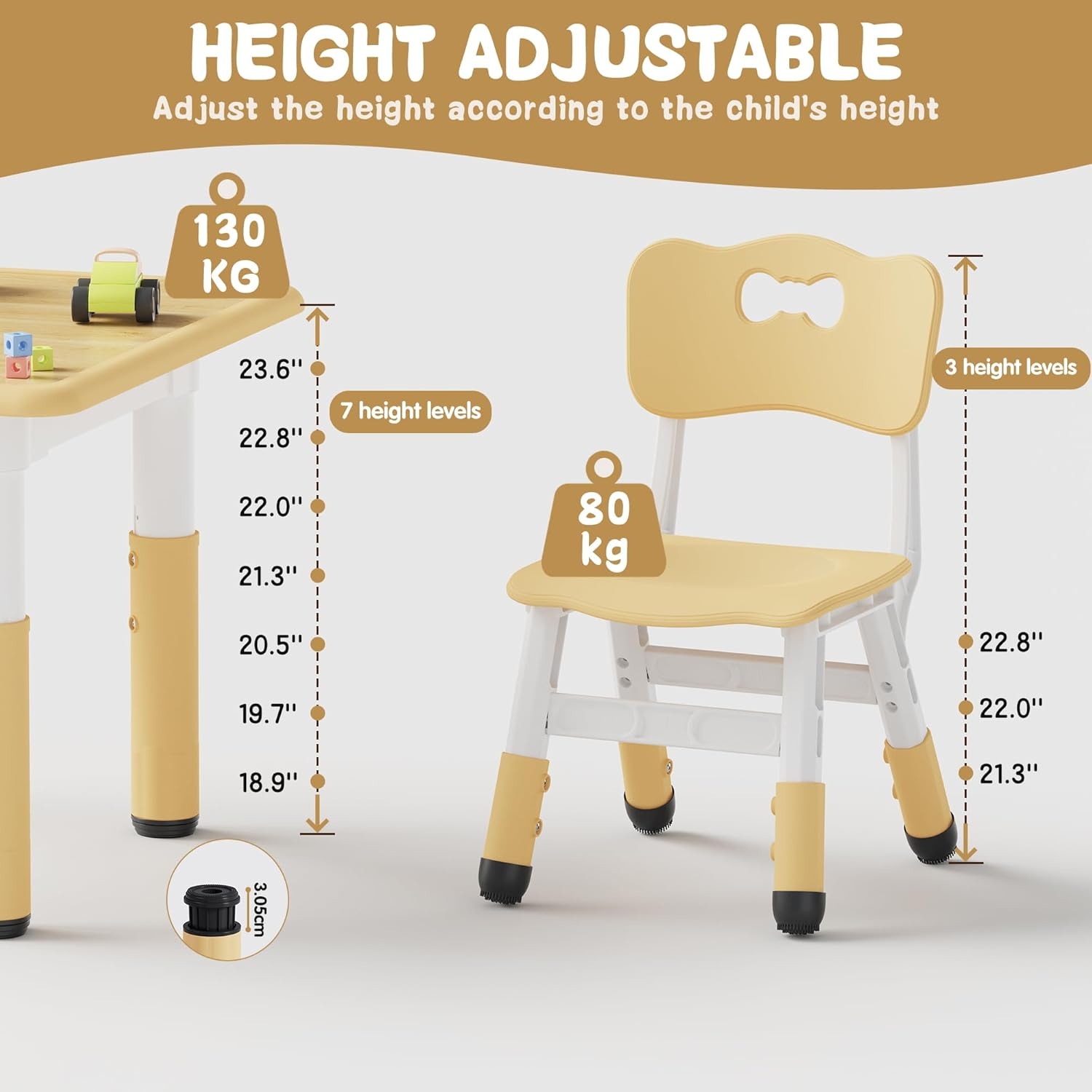 Brelley Kids Table and 2 Chairs Set, Height Adjustable Toddler Table and Chair Set, Graffiti Desktop, Classroom/Daycare/Home, Children Multi-Activity Table for Ages 2-8 image number 2
