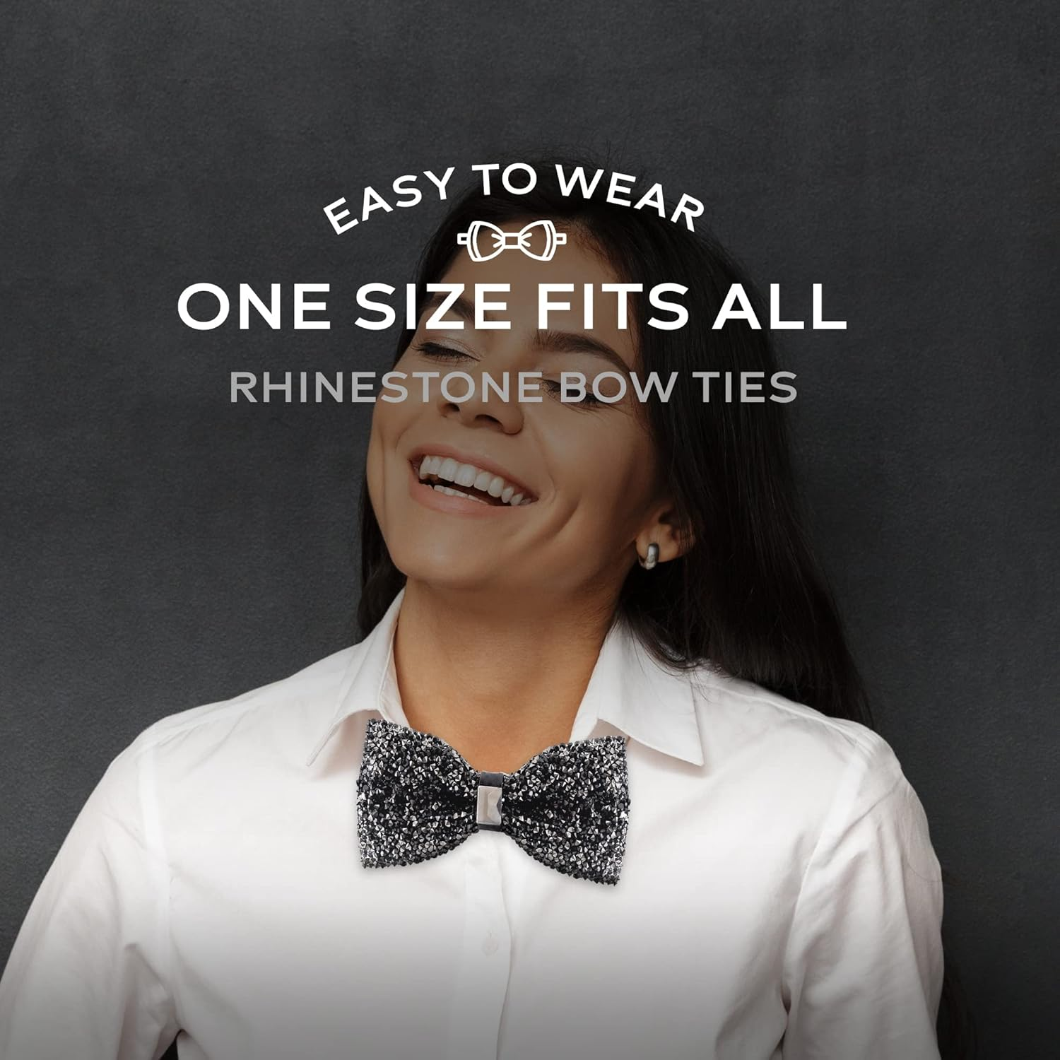 Black Rhinestone Bowtie for Men - Pre Tied Sequin Bowties with Adjustable Length image number 1