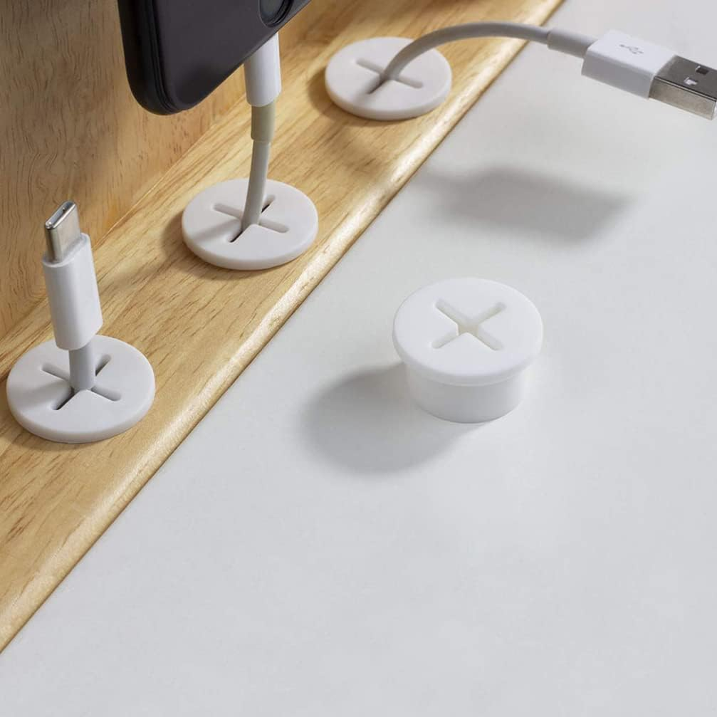 TEHAUX 15Pcs Desk Grommet Cord Wire Holders - Flexible White Cable Grommets for Furniture and Table Cable Management, Wall Pass through Included (White)