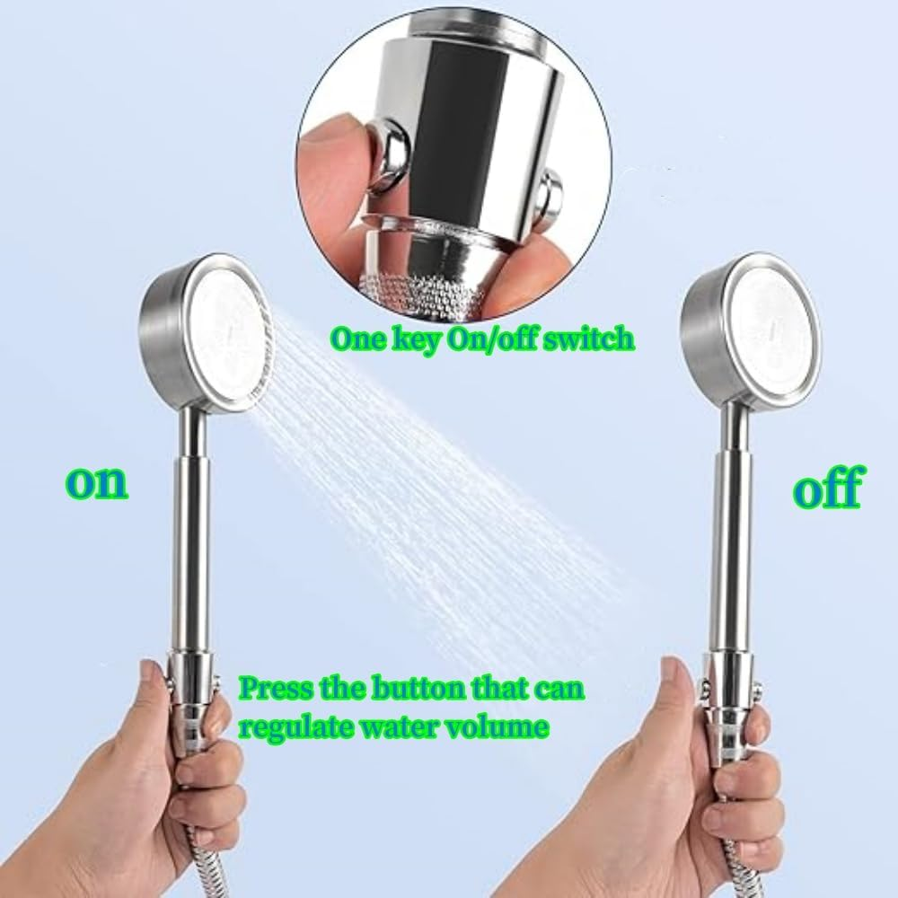 3PCS G1/2 Shower Head Shut-Off Valve, Button Type Water Flow Control Valve for Handheld Shower, Silver Water Regulator Reduce Water Consumption, Universal Replacement Part image number 2