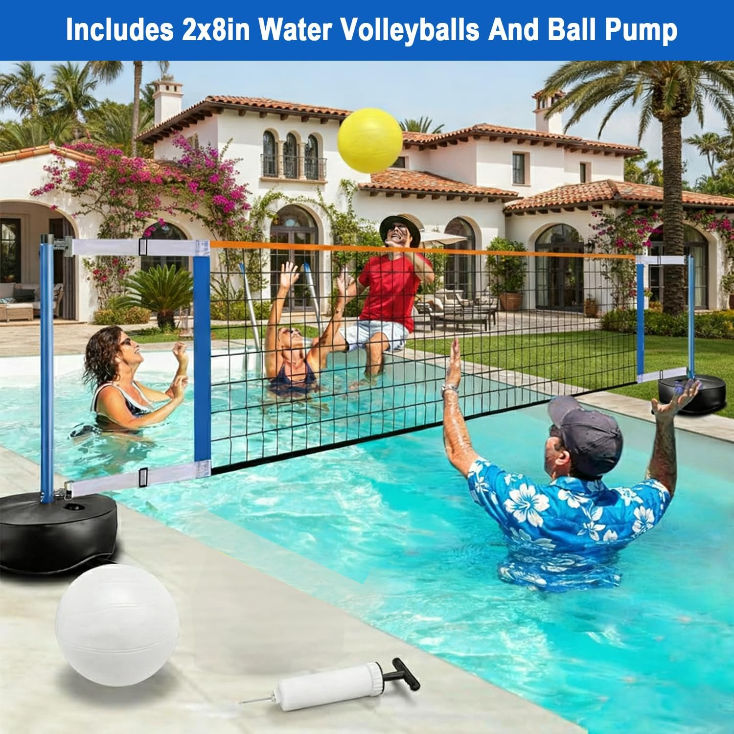 Portable Volleyball Set for Pool Games - Adjustable 15-25FT Net System with 2 Balls & Sturdy Base, Perfect for Tennis and Pickleball image number 3