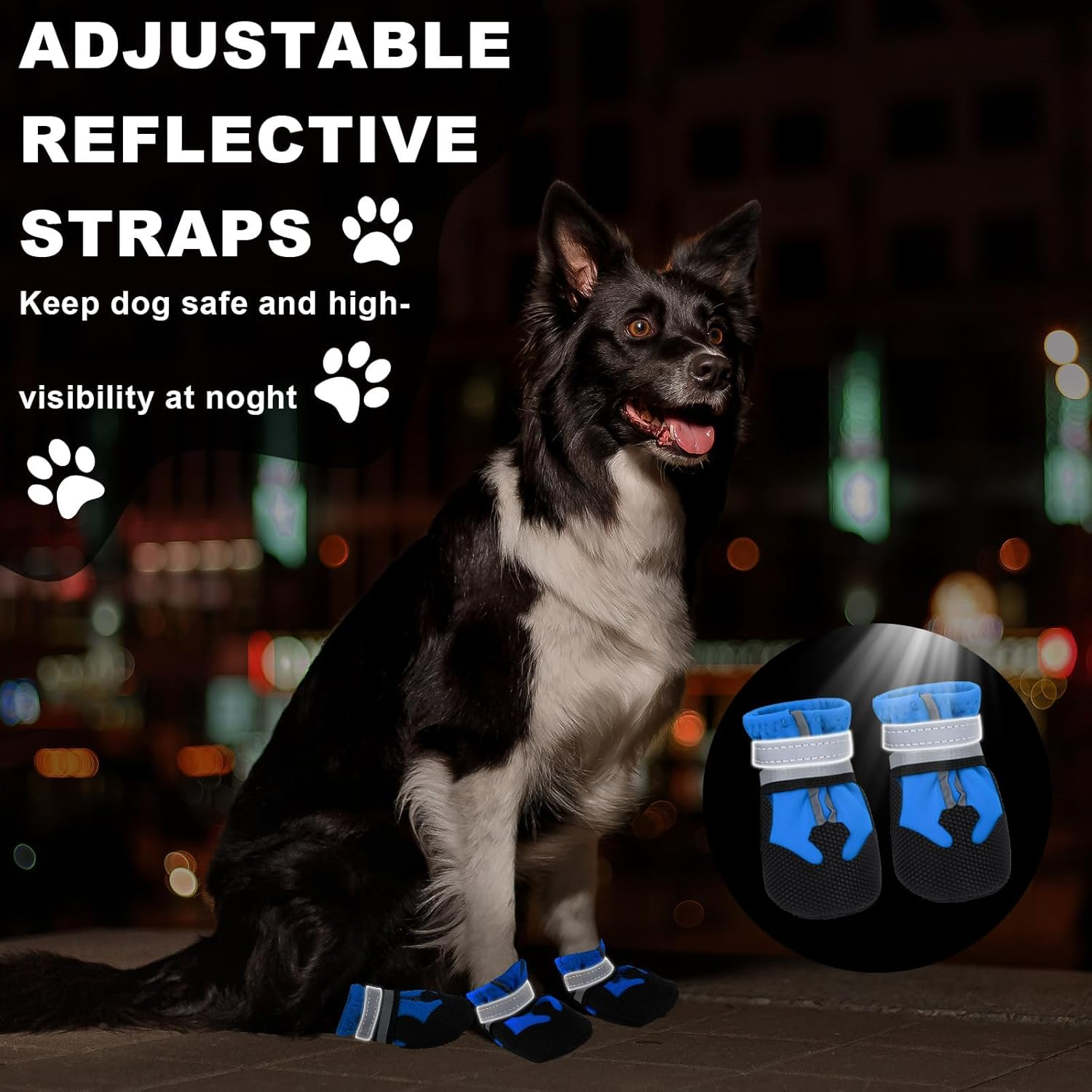 4 PCS Dog Boots Paw Protector,Waterproof Dog Shoes with Reflective Straps,Adjustable Washable Non-Slip Dog Shoes,Dog Boots for Injured Paws, Outdoor Walking Boots for Small Medium Large Dogs (XXL) image number 2
