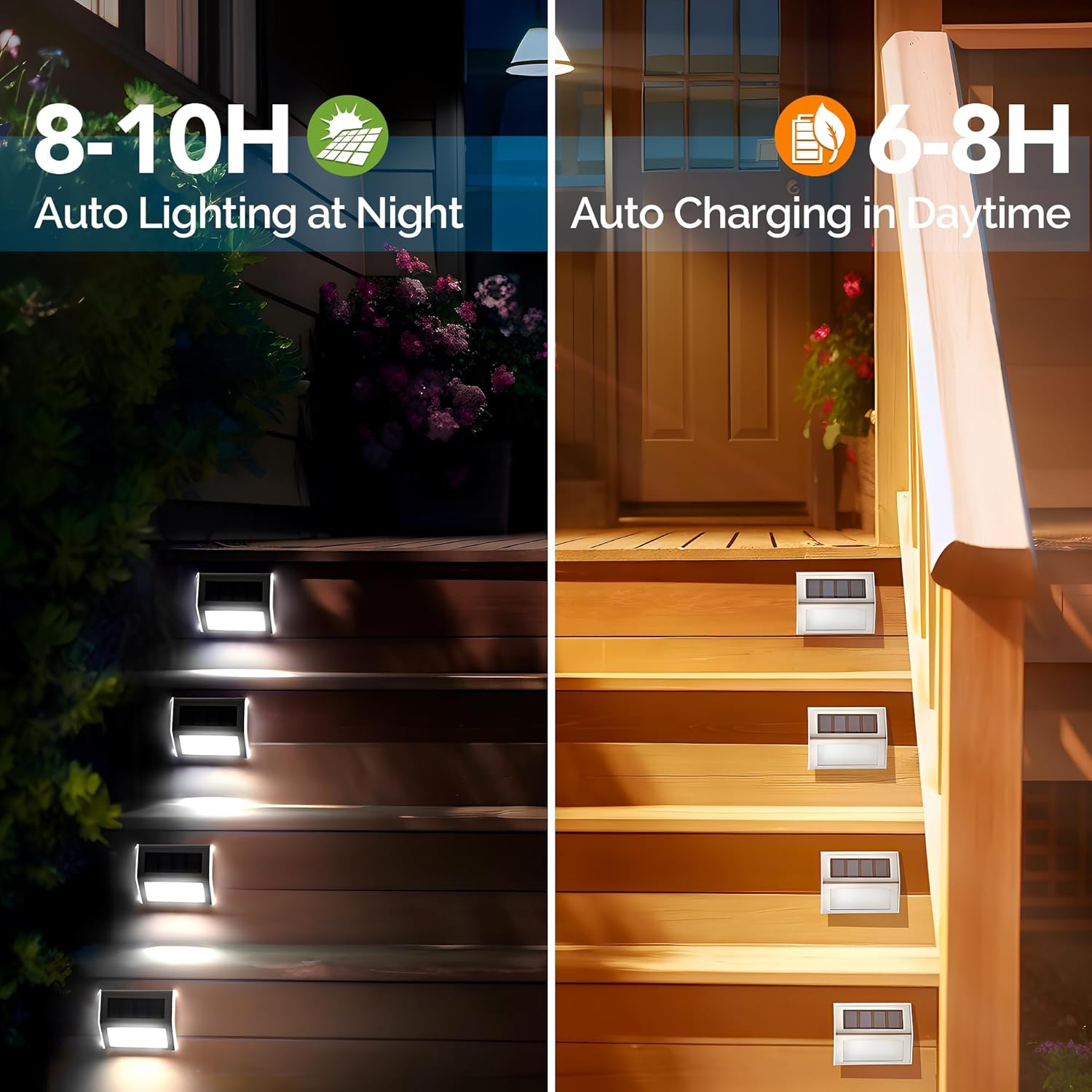 GIGALUMI 12 Pack Solar Fence Lights Outdoor, Waterproof LED Step Lighting Stainless Steel Solar Powered Lights for Step, Stairs, Pathway, Garden (Cold White) image number 2