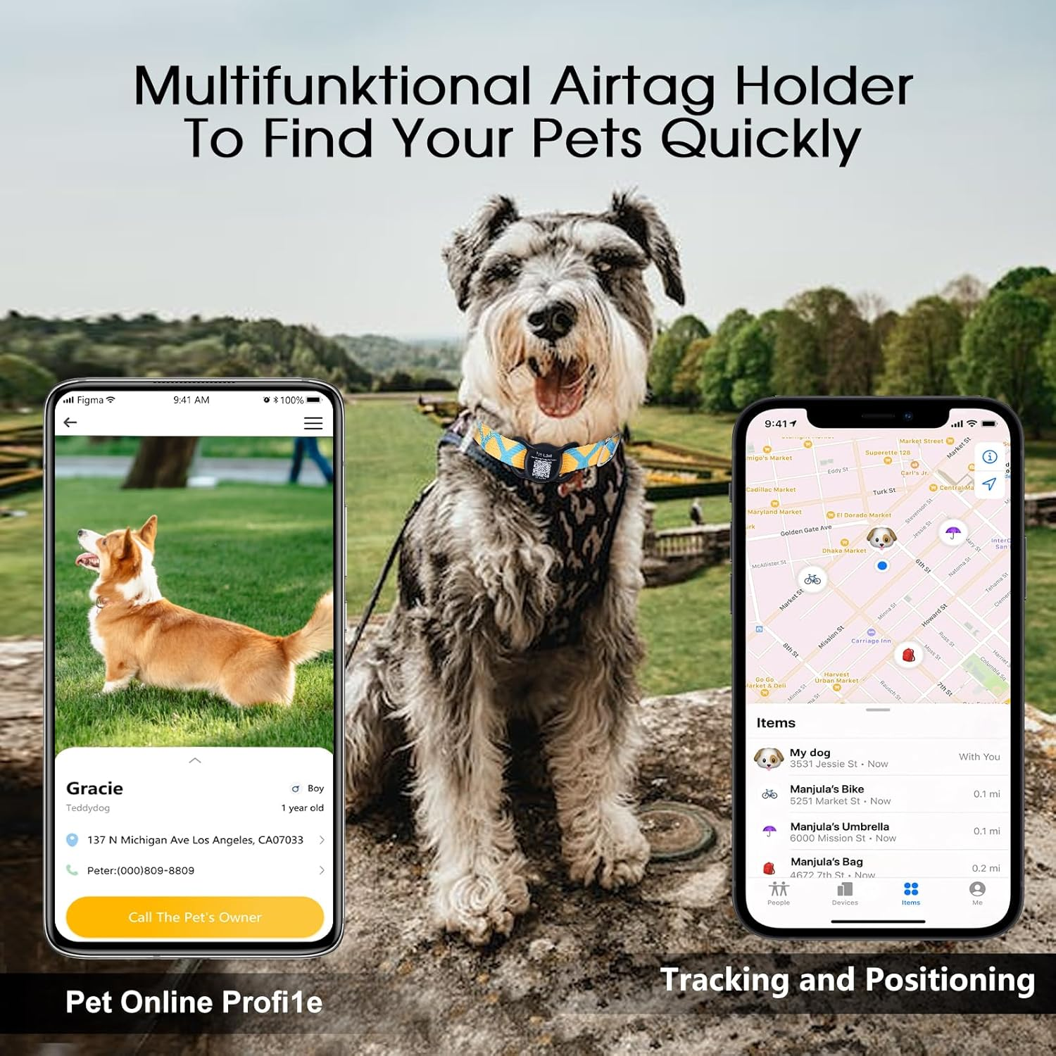 Dog Airtag Holder with QR Code Pet ID Tags, Personalized Online Profile for Collar, Cat Name Tag (Black) image number 2