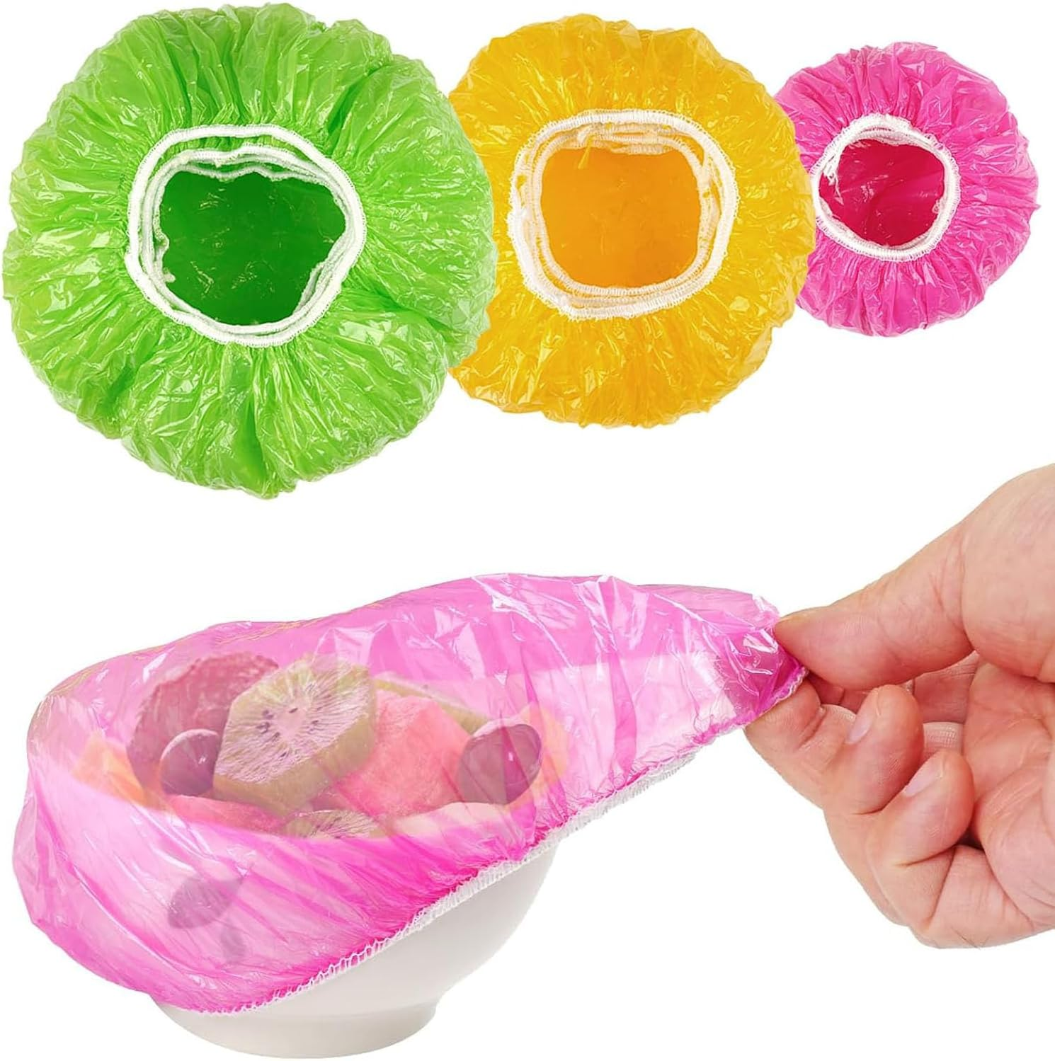 60 Reusable Elastic Food Bowl Storage Covers, Food Covers, Variety of 3 Translucent Stretchable Sizes and Colorful Dish Plate Covers, for Kitchen, Outdoor Picnic, BPA Free (3 Sizes) image number 4