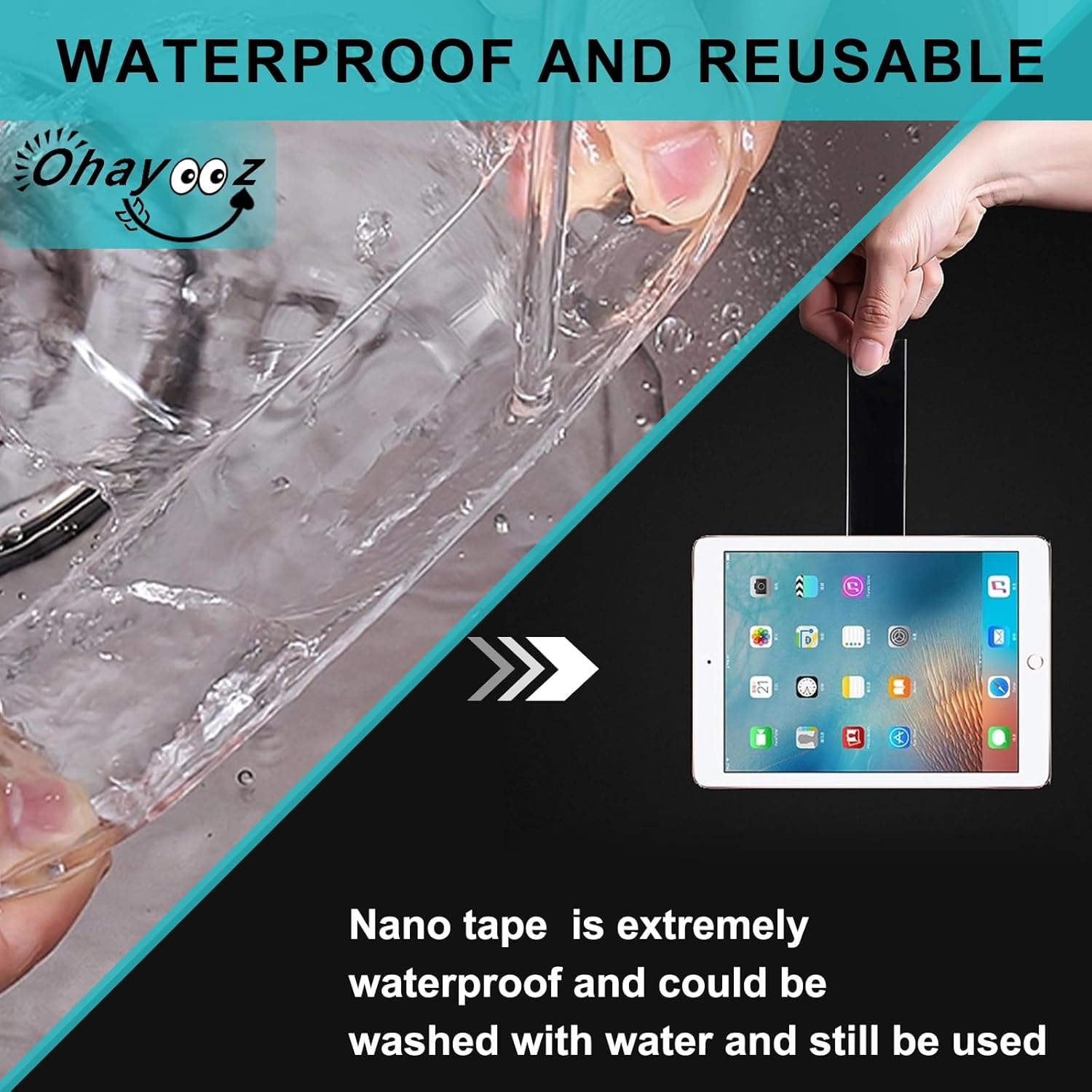 Ohayooz&reg; Extra Strong Double Sided Tape Heavy Duty Removable 10FT, Clear Sticky Adhesive Nano Tape Tough Washable Waterproof Mounting Tape for Hanging Picture, Poster, Carpet, Photo Deco image number 6