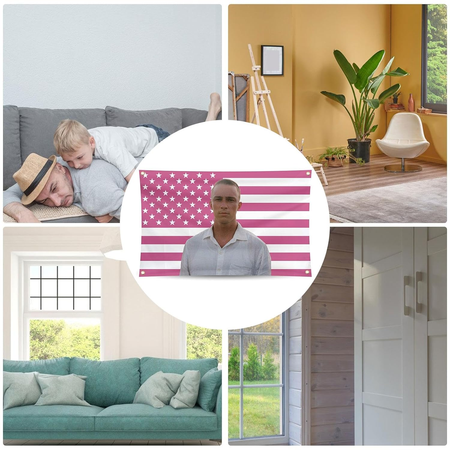 Drew Starkey Americans Flag Pink, Rafe Cameron Tapestry Celebrity Flags, Wall Hanging Flag with Brass Grommets for Man Room Decor image number 6