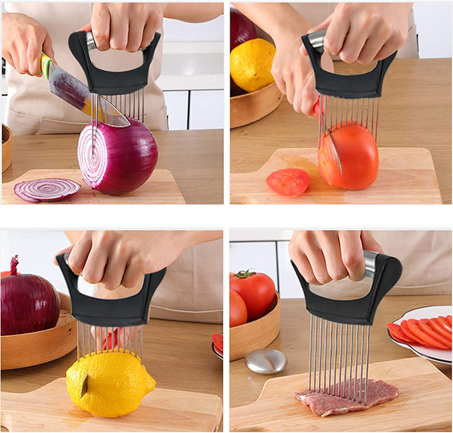 Onion Holder Slicer Food Choppers Slice Assistant, Stainless Steel Fork Vegetable Helper Meat Rack Slicers Lemon Tomato Potato Cutter Slicer Kitchen Tool Gadgets Cutting Chopper by MOTYYA