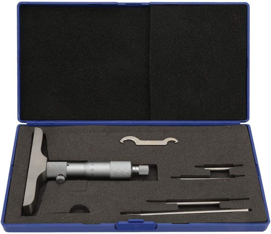 0.01Mm Vernier Depth Gauge, Professional Depth Micrometer Gauge, High Accuracy 5 Connecting Rods for Measuring Equipment Measuring Implement(0-100Mm 4 Inches)