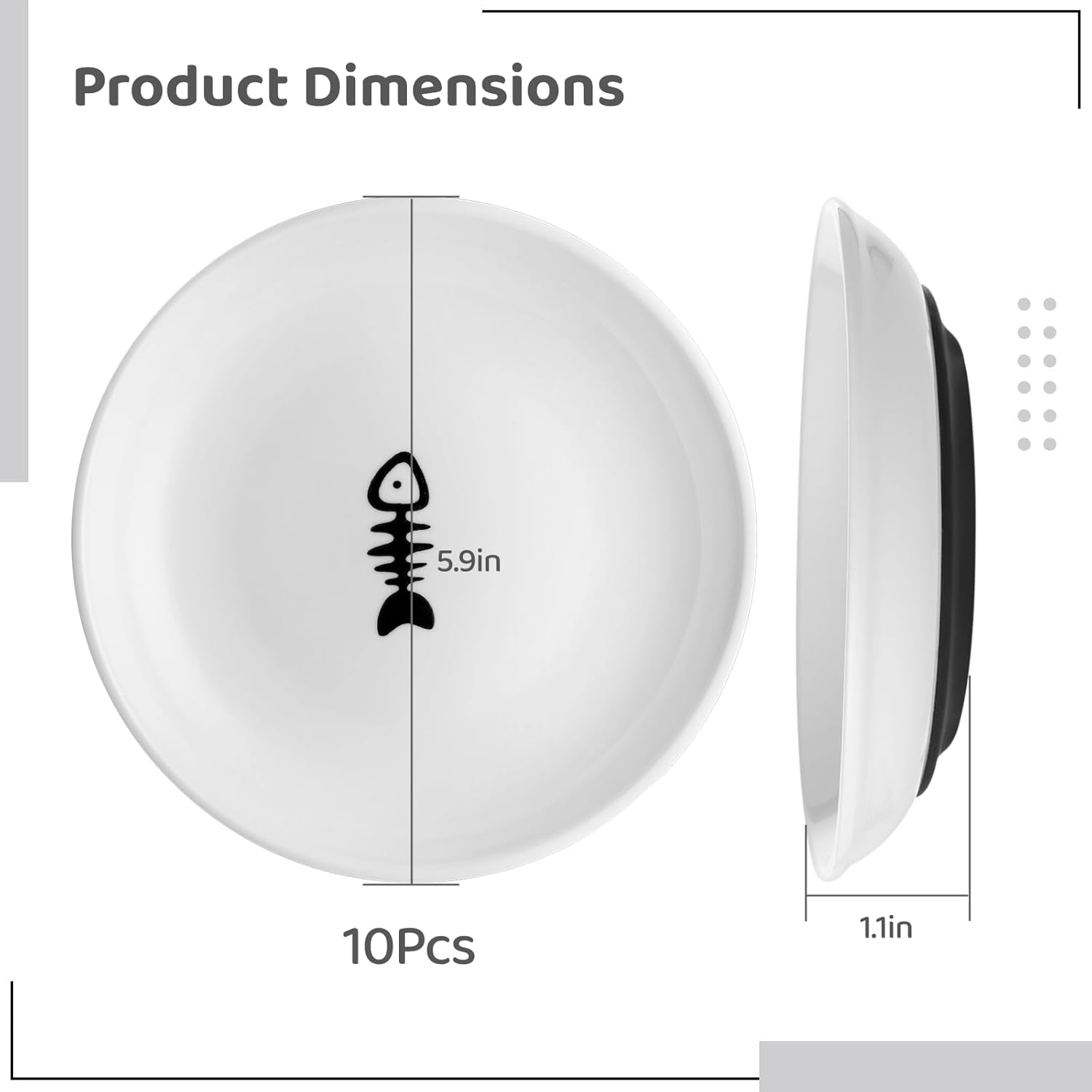 Dorakitten 10 Pcs Ceramic Cat Bowls, No Whisker Fatigue Wide Shallow Cat Dishes with Non-Slip Silicone Bottom, Pet Cat Food Water Plates Bowls, 15Cm Diameter image number 1