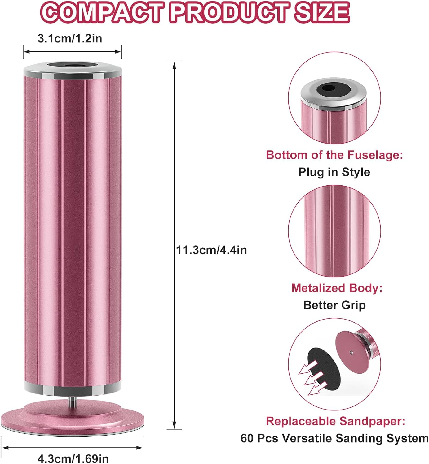 Electric Callus Remover Feet with 60 Sanding Pads, Made of Aluminium, Continuous Speed Control - Professional Pedicure Device, Electric Foot File for Dead Hard Cracked Skin image number 4