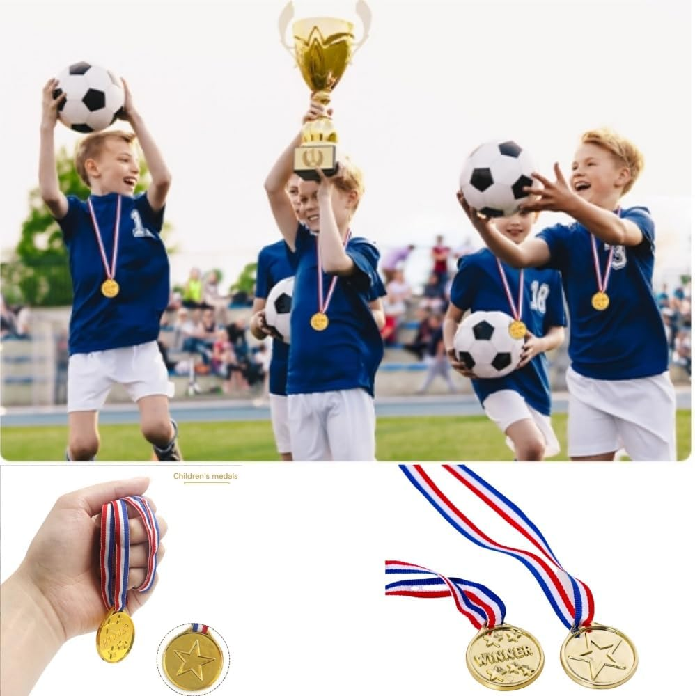 30Pcs Gold Plastic Winner Award Medals, Plastic Medal with Neck Ribbons for Student Rewards, Winner Participation Medals for Party Decoration, Games Competition, Sports, Activity, Talent Show image number 1