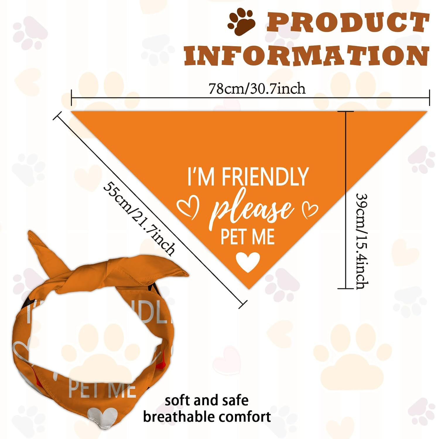 Arricraft 1 Pc Pet Dog Bandana, Orange Cotton Triangle Pet'S Bandana "Please Pet Me" Words Heart Washable Scarf Bibs Accessories Chief for Large Dogs and Pets Lovers 55X55X78Cm image number 3
