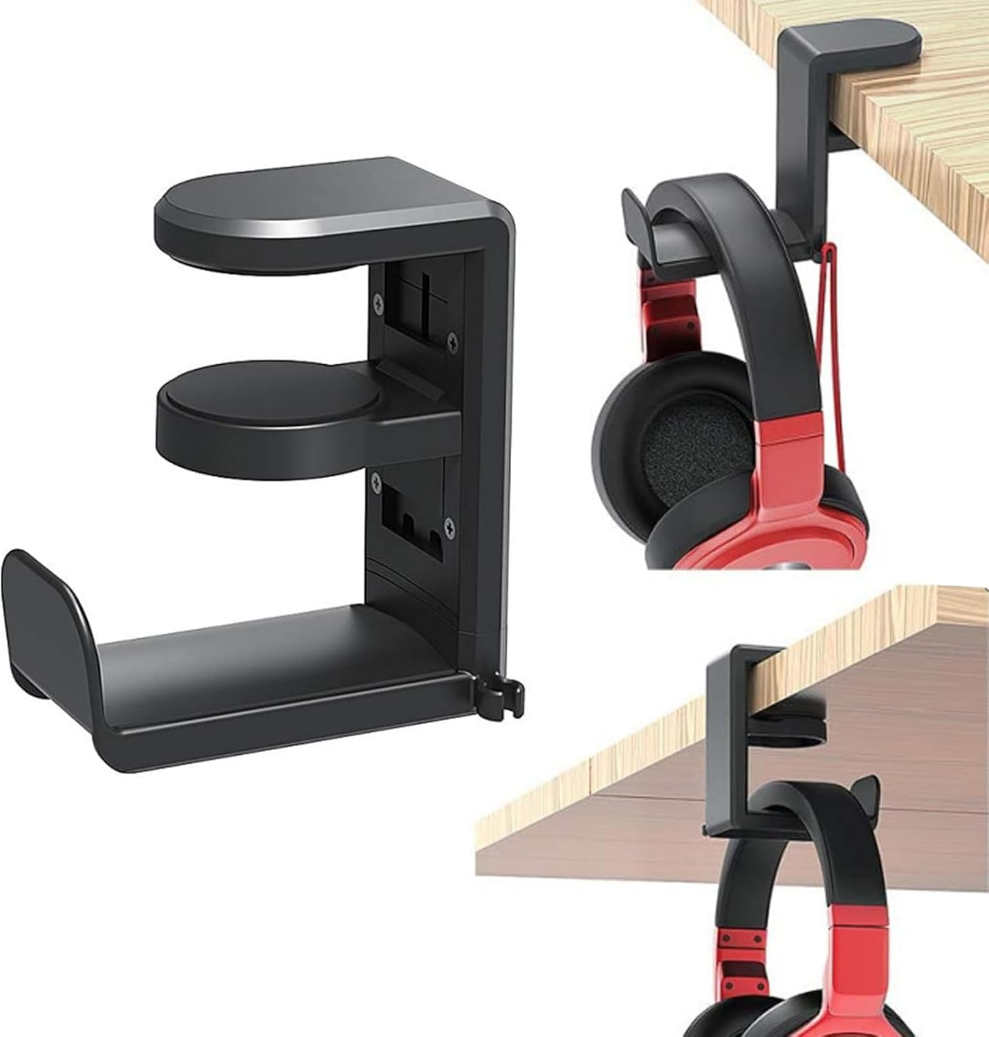 Headphone Stand Hanger Holder,Pc Gaming Headset Hook Holder Hanger Mount, Headphones Stand,Under Desk Clamp on Design, Universal Fit, Built in Cable Clip Organizer