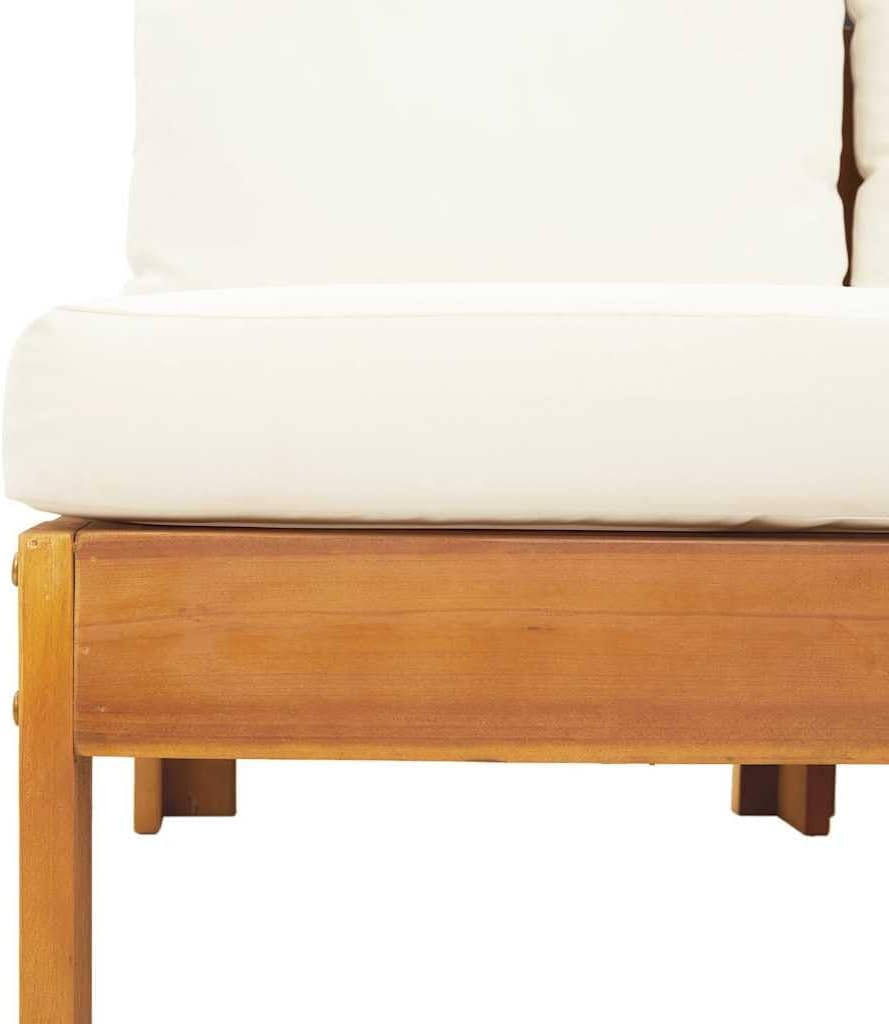 Vidaxl Garden Sofa - Outdoor 2-Seater Solid Wood Acacia with Cushions - Modular Patio/Lounge Deck Seating, Cream/Brown - Canap&eacute; 2 Places Avec Accoudoirs, Cream image number 3