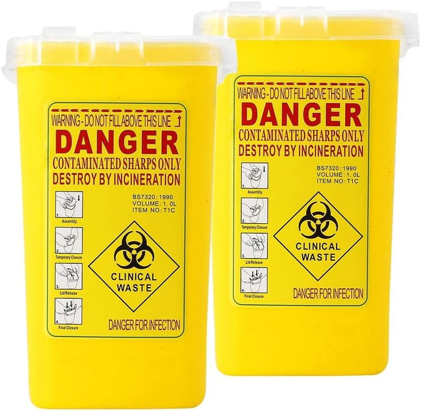 Folpus 2X 1 Quart Sharps Container Biohazard Disposal Needle Blade Waste Bin Yellow image number 2