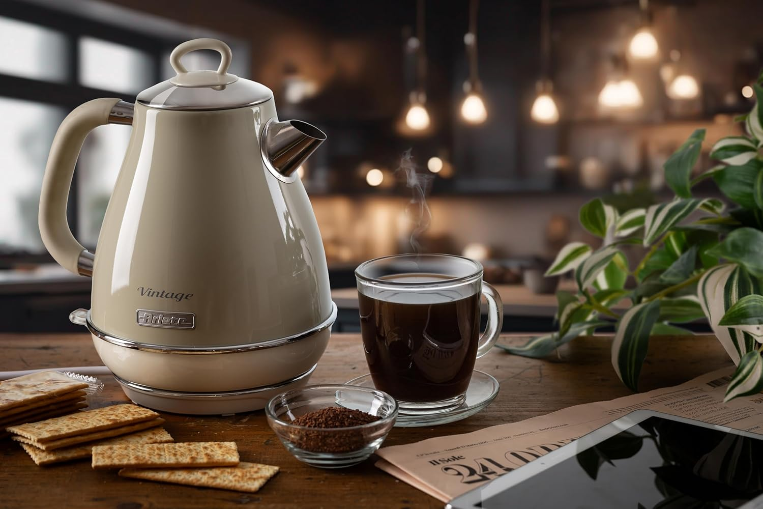 Ariete Vintage Series Electric Kettle 1.7L - Beige - Blue image number 4