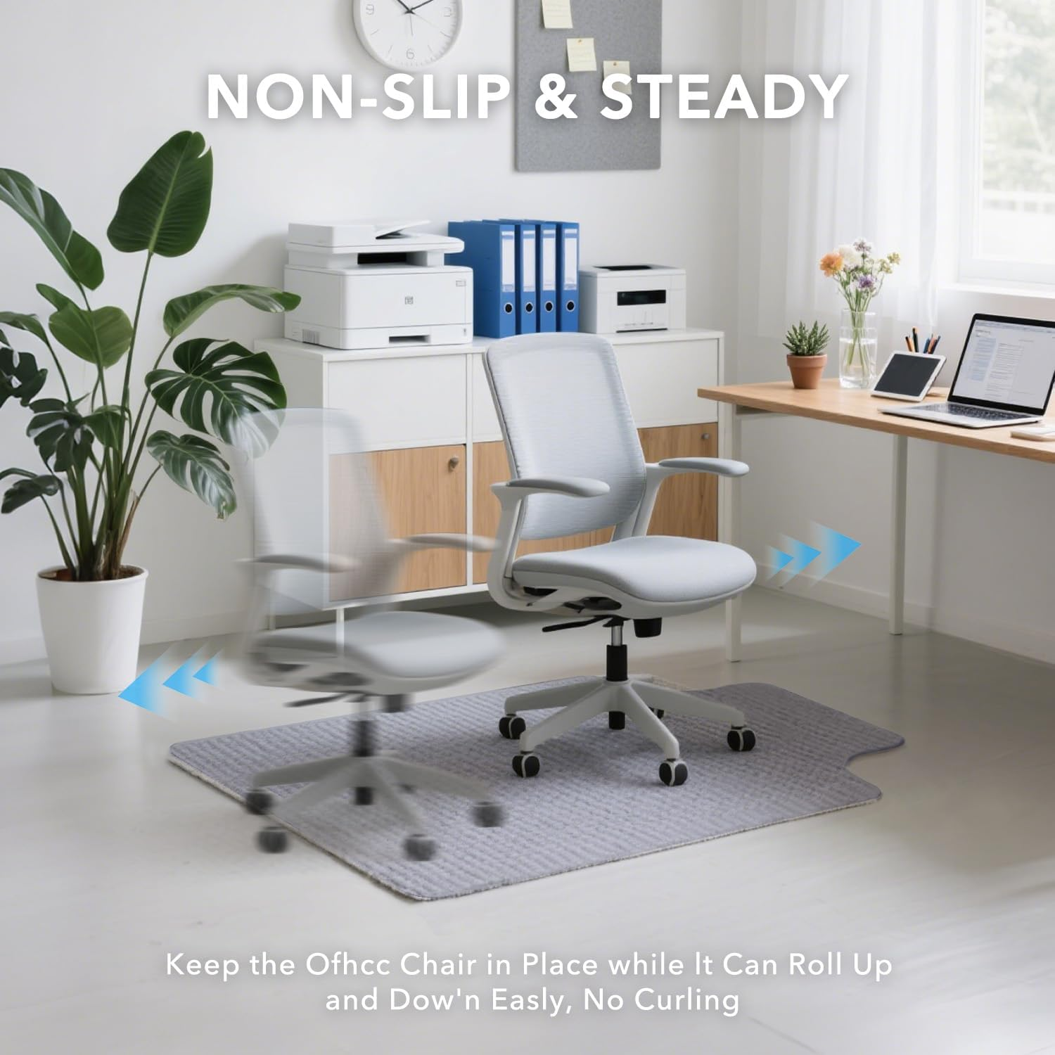 Wekuba Office Chair Mat for Hardwood, 120 X 90 Cm Office Chair Mat for Carpet, Anti-Slip Chair Mat, Non-Slip TPR Rubber Backing Protector Chair Mat for Hardwood Floor, 4.5Mm Thickness, Gray image number 5