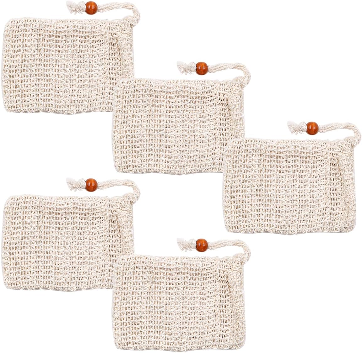 Alnicov 5 PCS Sisal Soap Bag Shower Bath Organic Exfoliating Soap Pouch with Drawstring for Foaming Bathing image number 3
