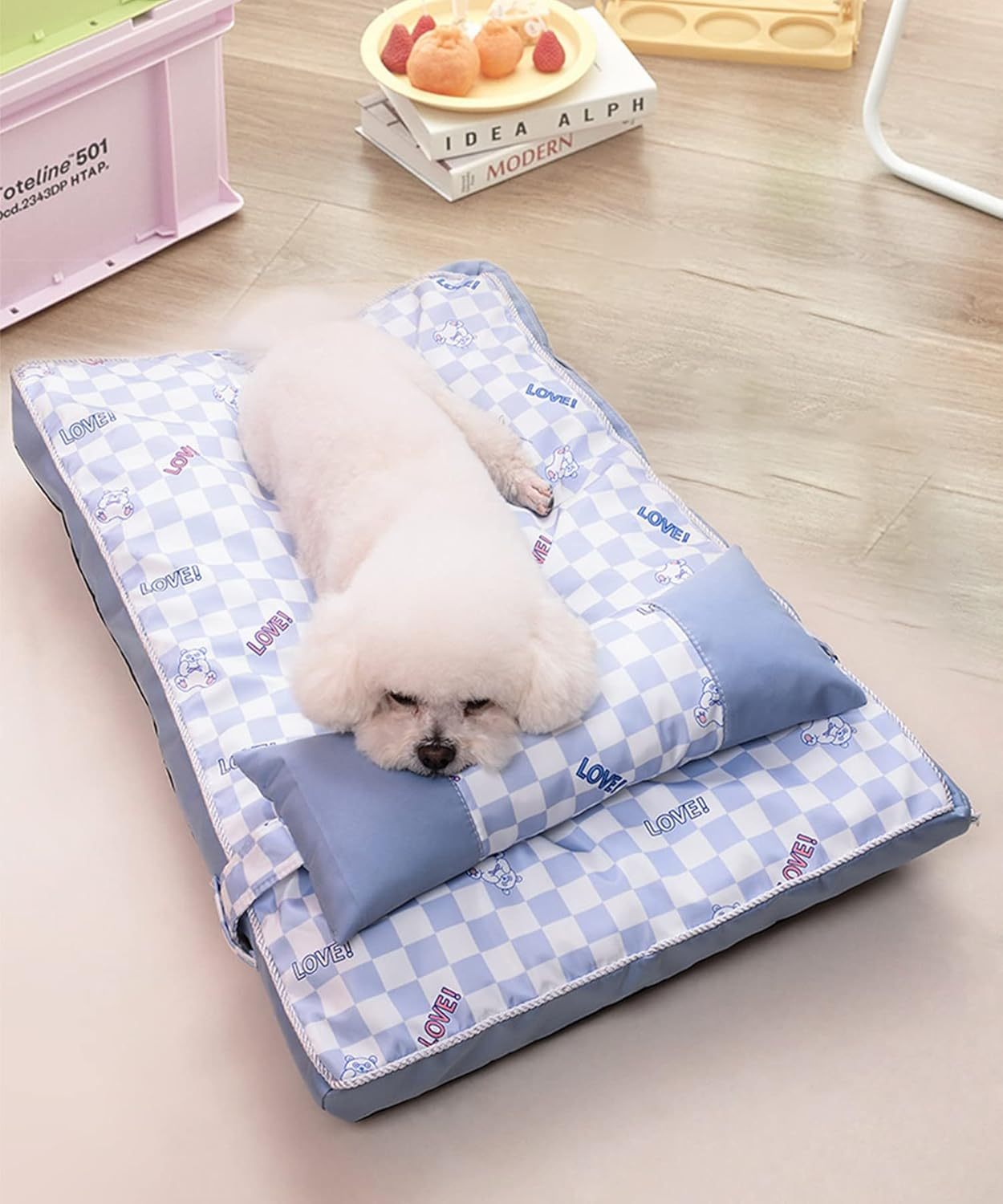 Pet Bed, Fluffy, Bed Bed, for Dogs and Cats, Square, Pets, All Seasons, Pet Sofa, Pet Cushion, Pet Bed with Removable Pillow (M, Light Blue) image number 5