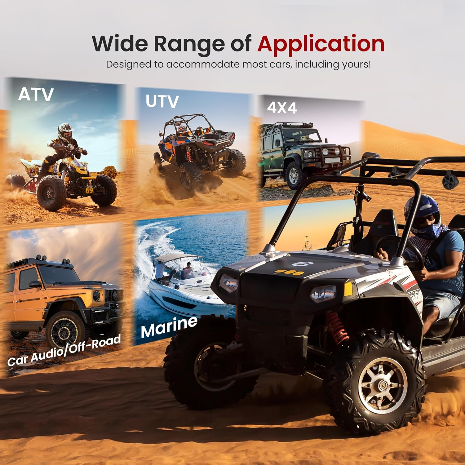 Pyle Water-Resistant Marine off Road Speakers - UTV Compact Powersport Vehicle Speaker System 1200 Watt, Compact & High-Powered Output