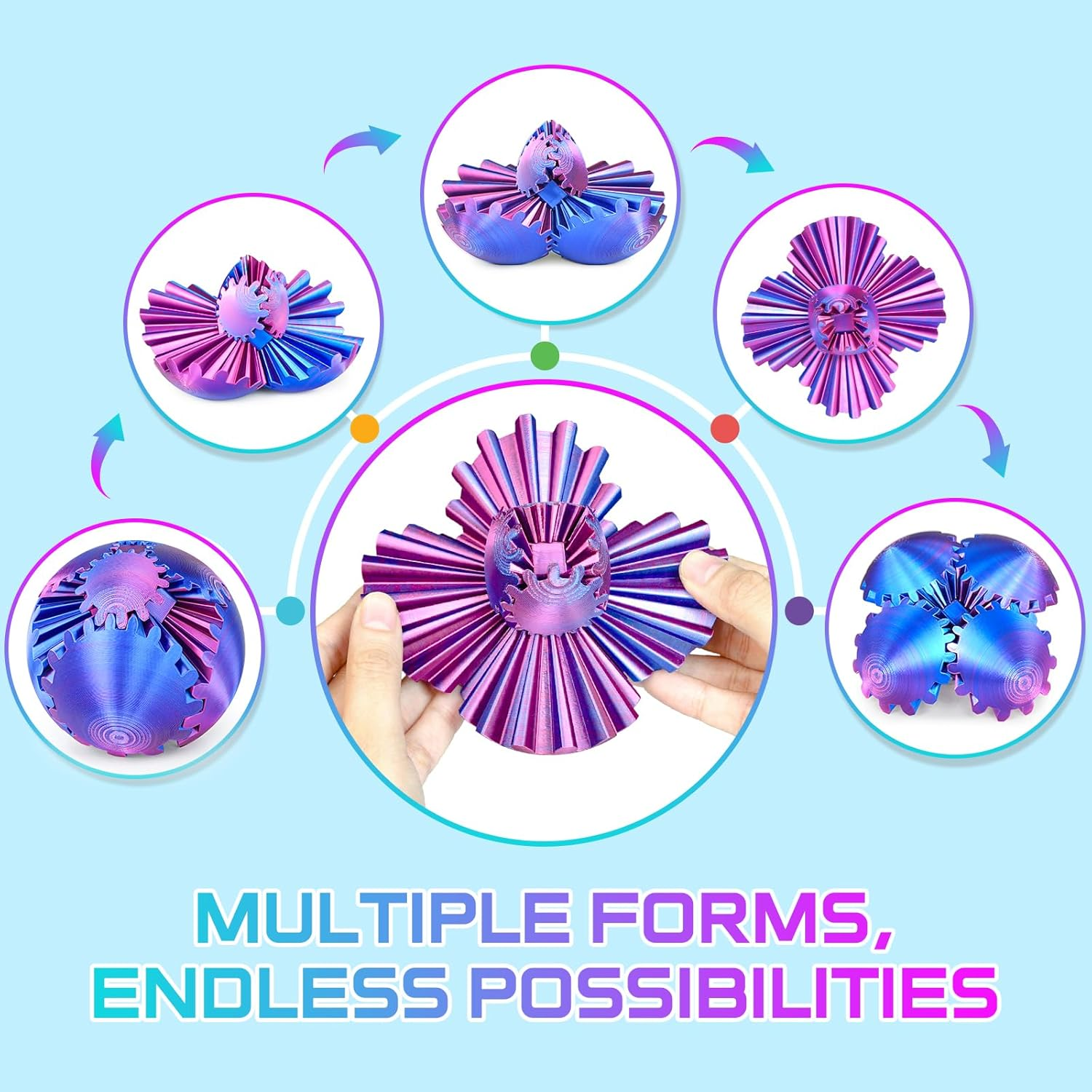 Gear Ball 3D Printed Fidget Toy Spinning Gear Sphere for Stress Relief Anxiety Fun Desk Toy for Adults Kids Stocking Filler Gifts Birthday Christmas (Purple, Diameter: 2.5 In) image number 1