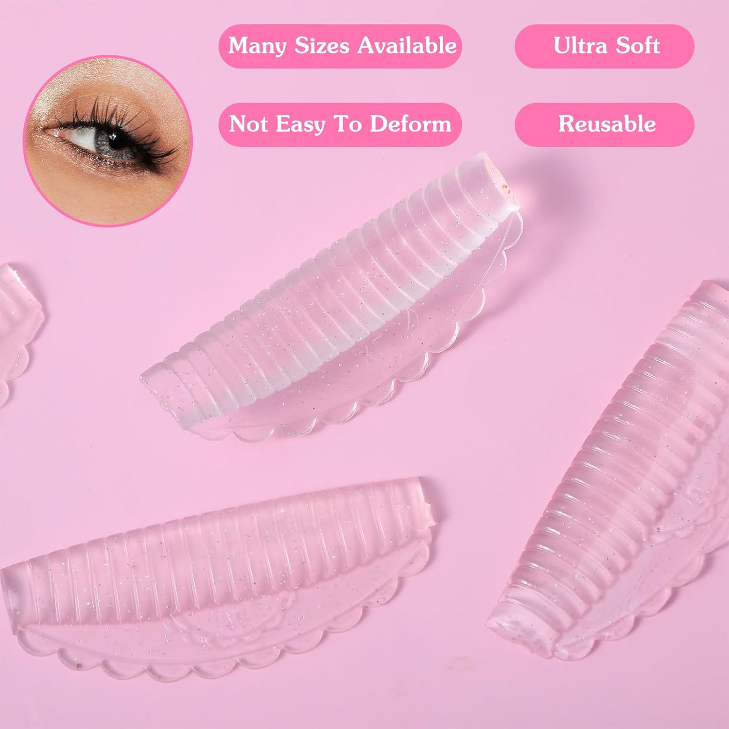 Ptwola Pack of 10 Self-Adhesive Eyelash Lifting Pads, Lash Lifting Pads, Reusable Silicone Perm Pad, Semi-Permanent Curling Eyelash Perm Set for All Eye Shapes, Salon and Home image number 3