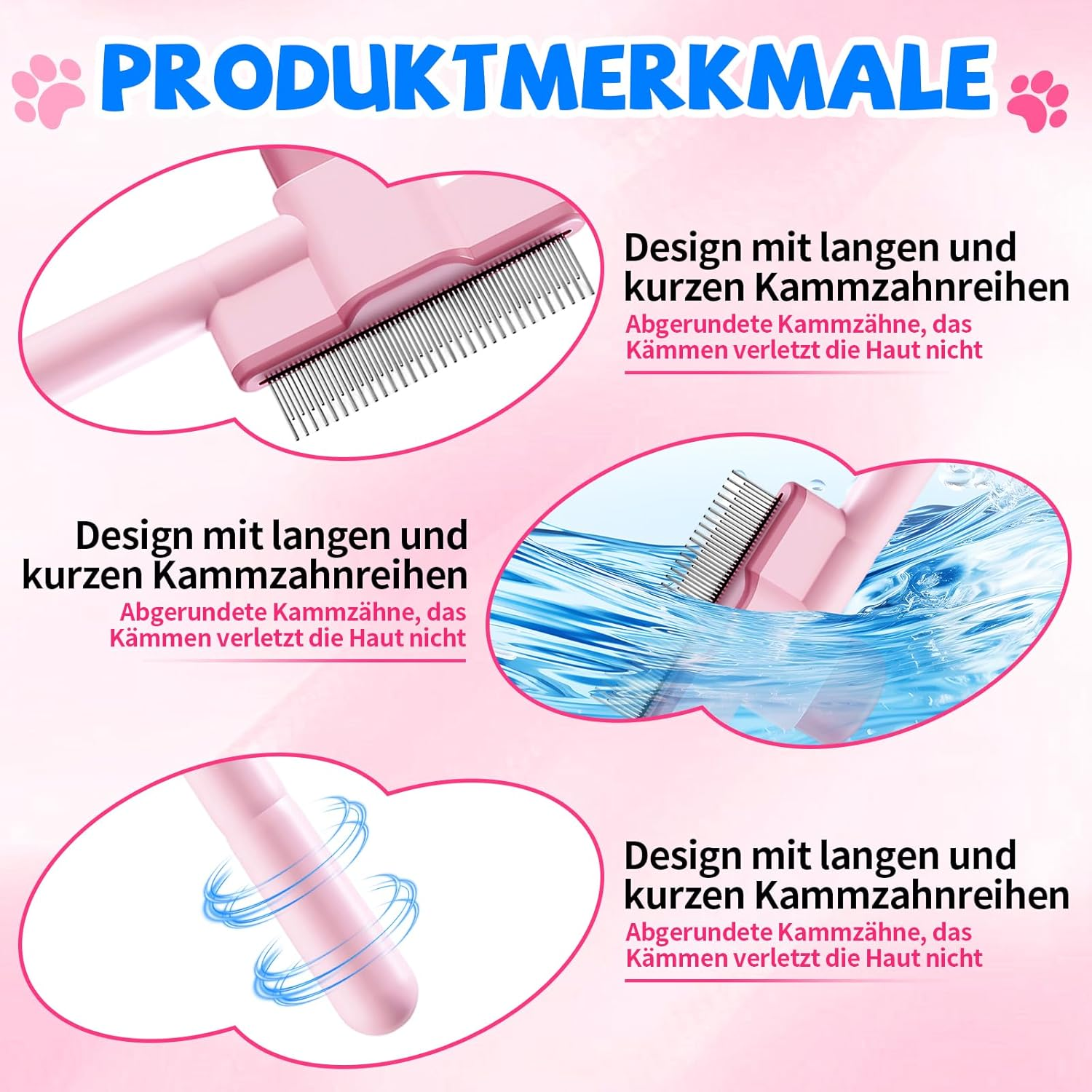 Pein Pack of 2 Cat Brush, Flea Comb Dogs and Fur Flash Brush Cat, Pet Combs with Release Button, Self-Cleaning Flea Comb for Dogs Cats, for Removing Hair and Knots image number 6