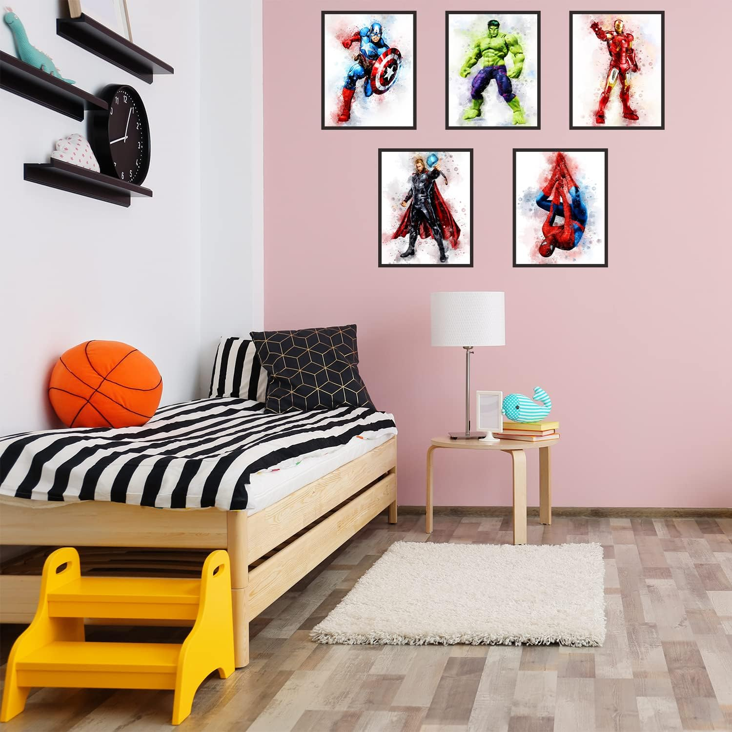 Nilem Design Superhero Watercolor Posters Room Decor for Boys - Wall Art Set of 5 Unframed (8''X10'') for Nursery, Kids Bedroom image number 2