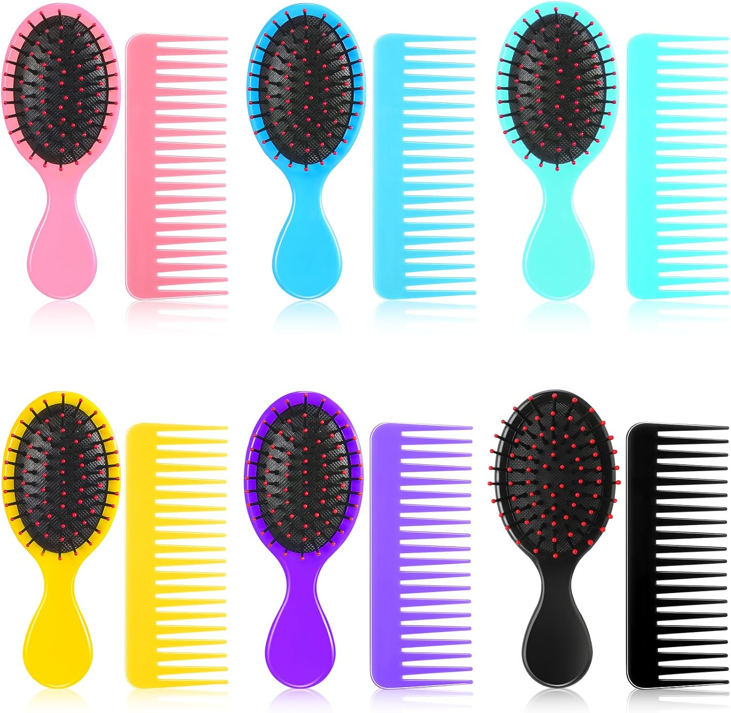 12 Pack Wet Small Hair Brush Hair Combs Set, 6 Detangler Mini Hair Brush Detangling Travel Hair Brush 6 Plastic Fine Wide Hair Combs for Women Men Kids Toddler Girls Baby Curly Hair (Bright Color)