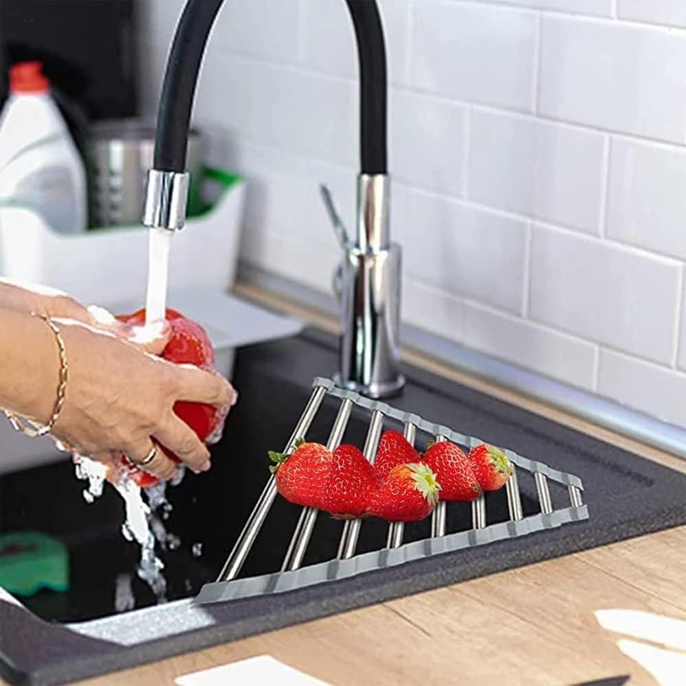 HYAVIA 2Pcs Garneck Sink Corner Drying Rack Triangular Sponge Holder for Kitchen Sink Space-Saving Dish Drainer for Dishes Utensils Tableware Rustproof Easy Storage image number 4